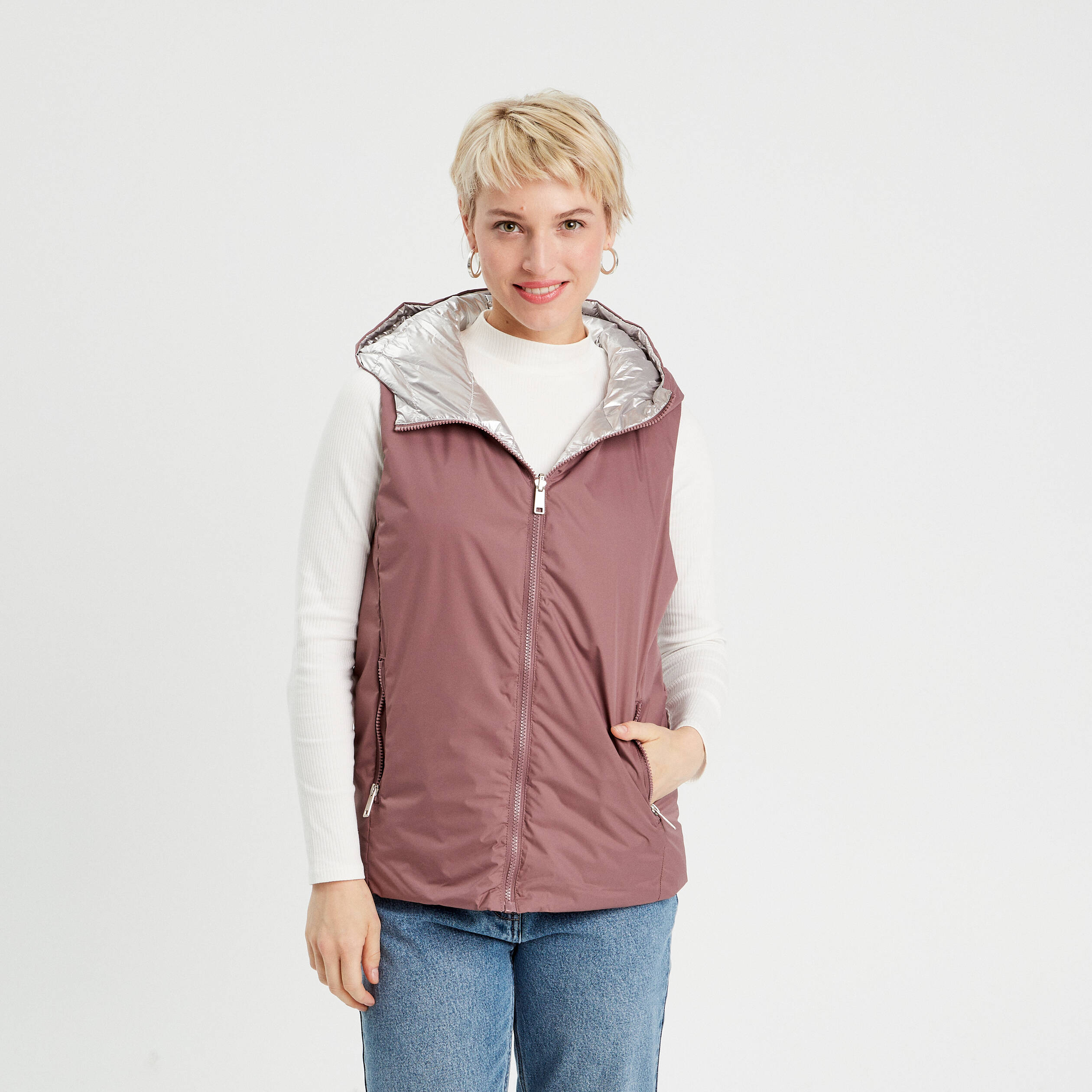 Doudoune r&eacute;versible vieux rose femme