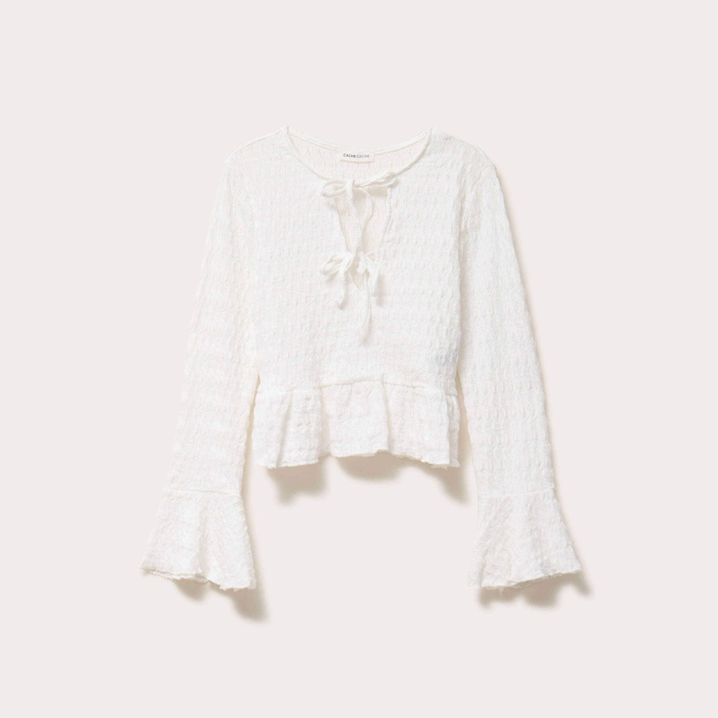Blouse col rond manches longues ecru femme