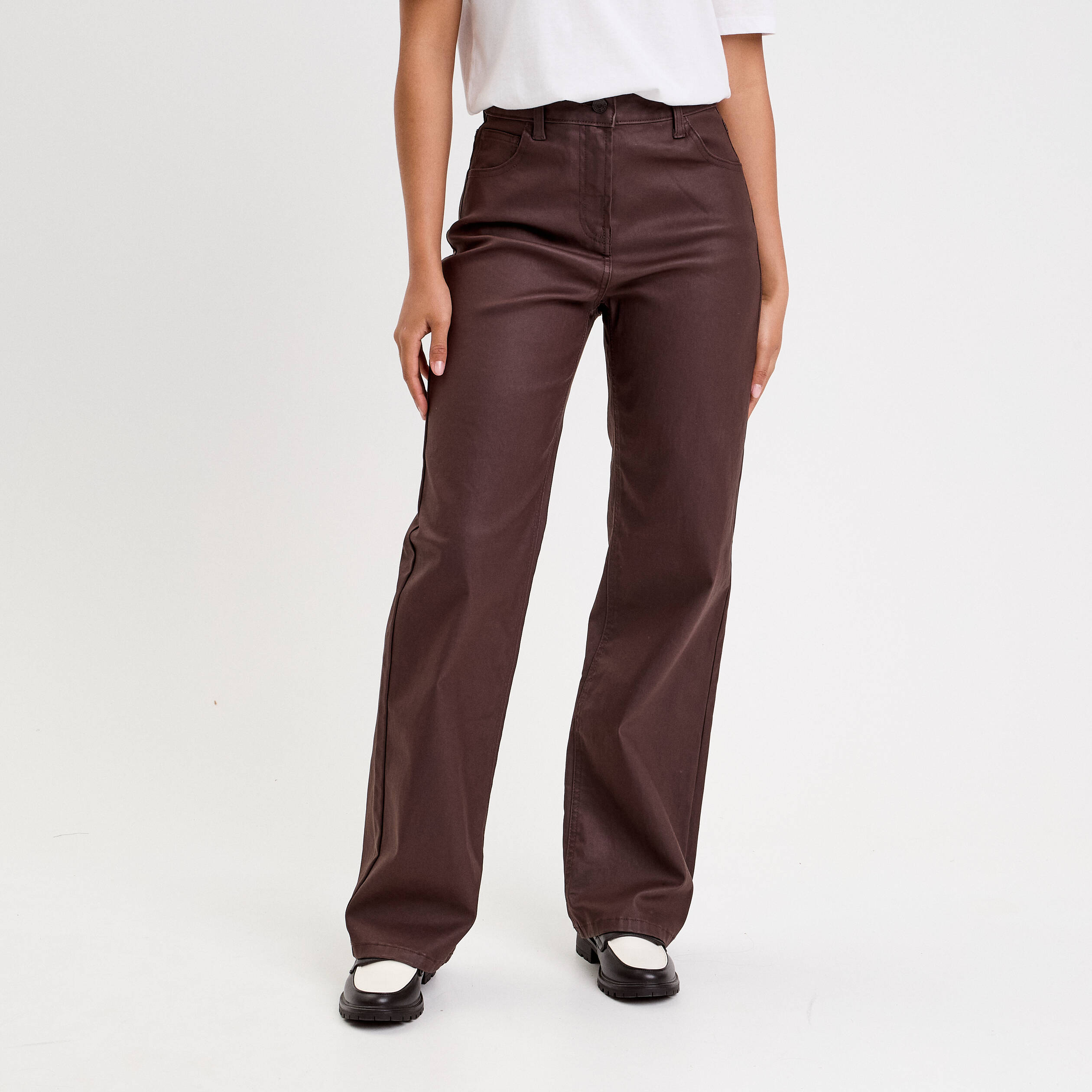 Pantalon droit enduit marron foncé femme Vibs