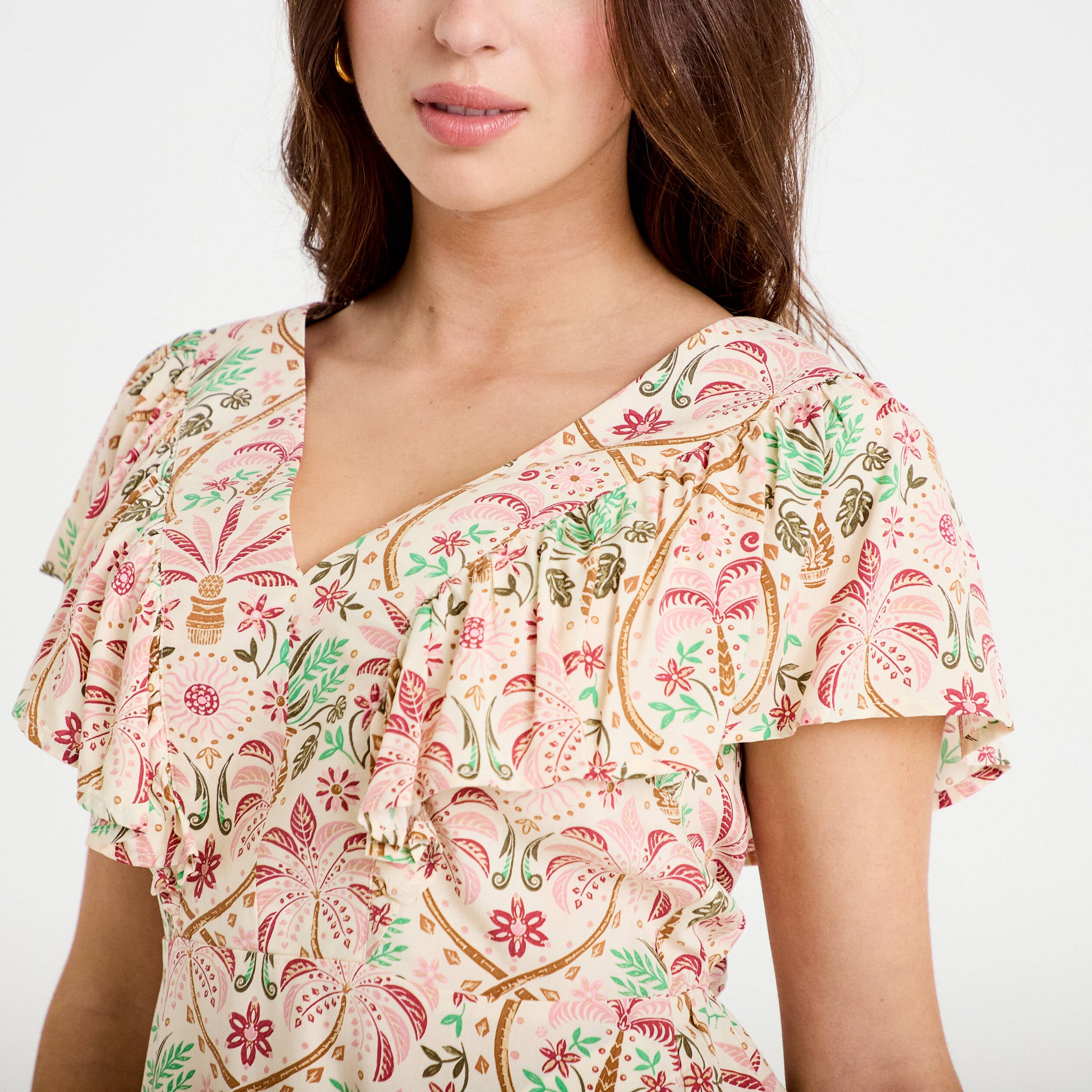 Blouse col v manches courtes blanc femme