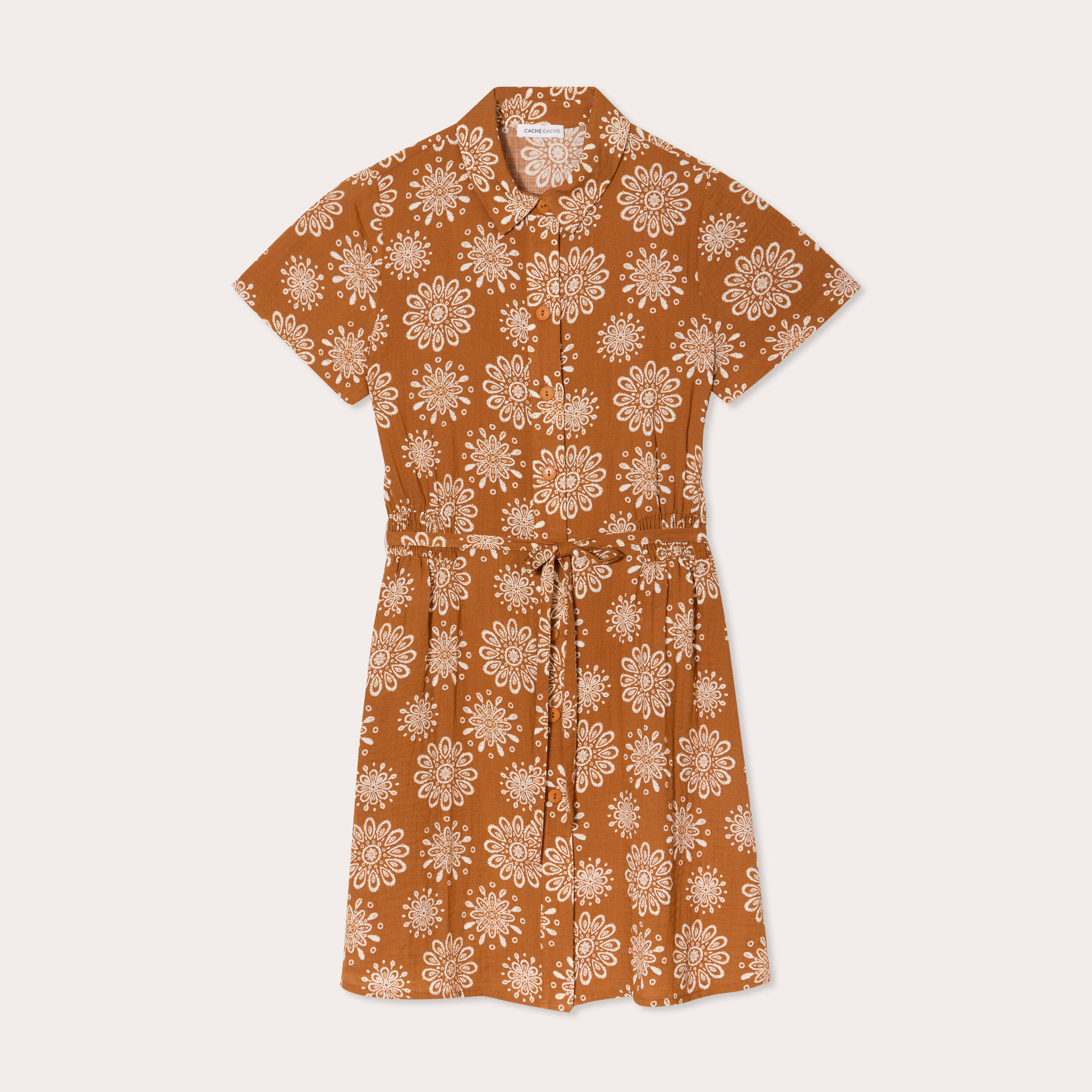 Robe chemise droite camel femme