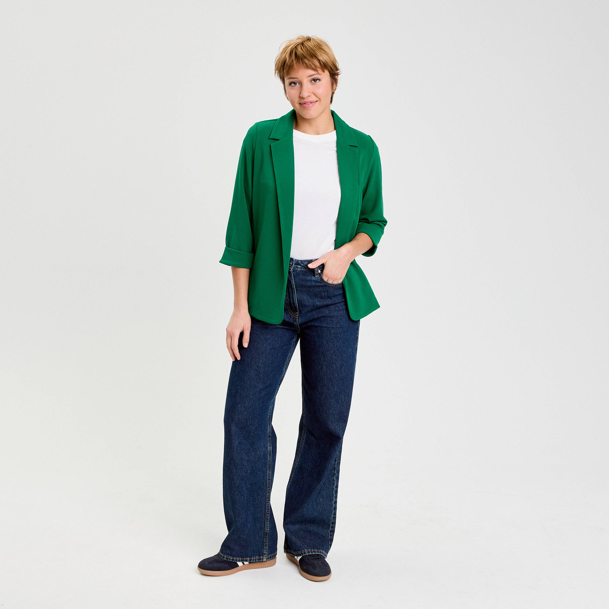 Veste blazer manches 3/4 vert femme