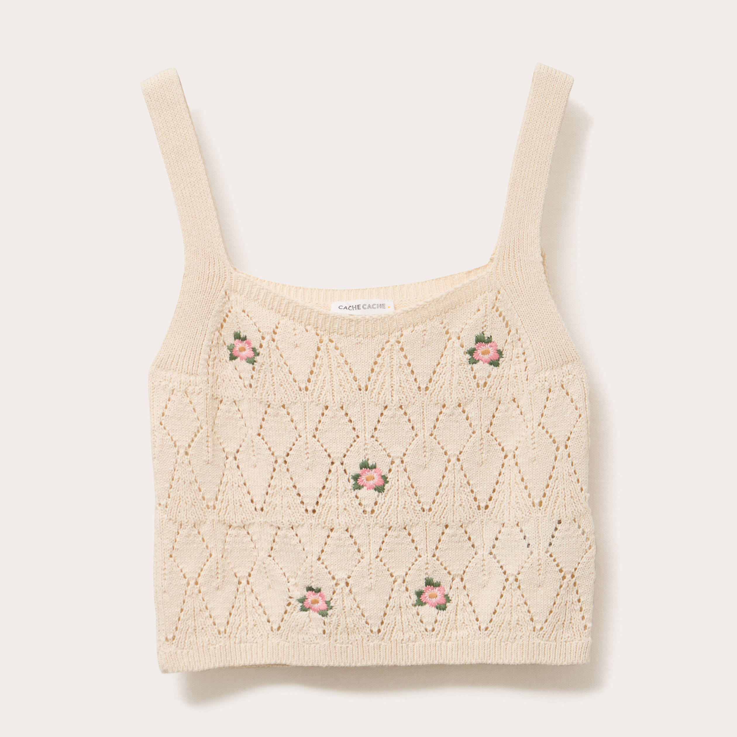 debardeur tricot brode ecru femme Débardeur tricot brodé ecru femme