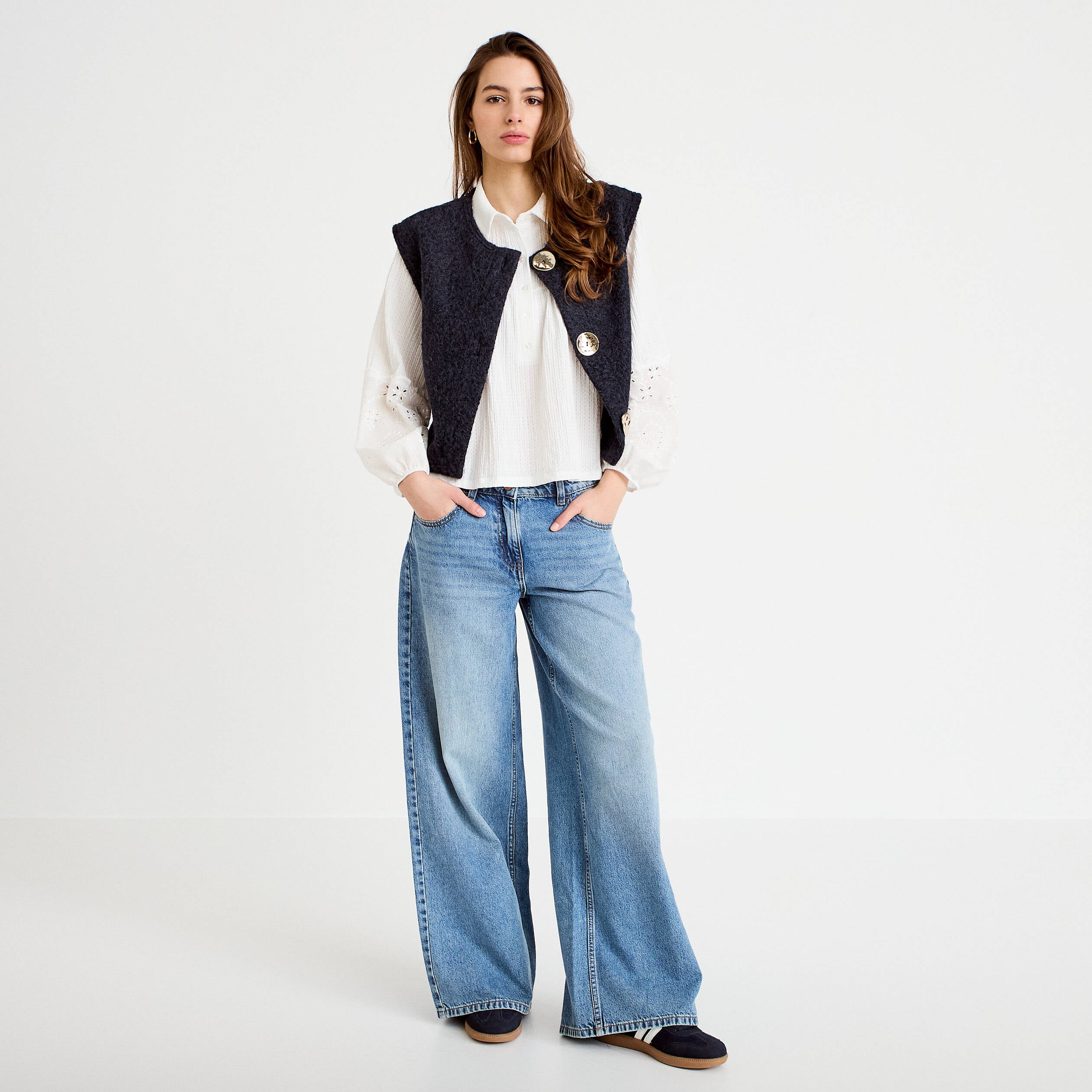 Blouse manches longues broderie ecru femme