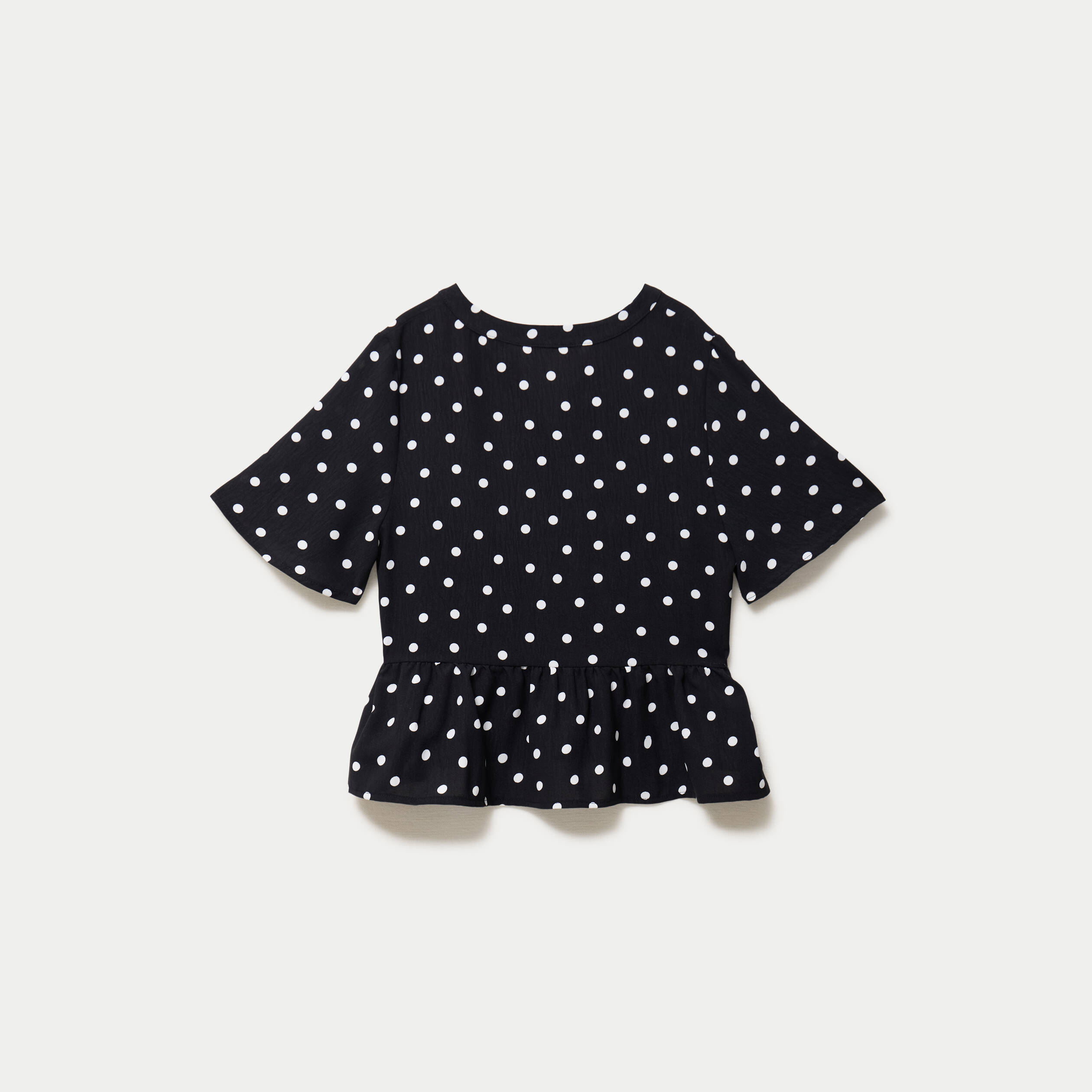 Blouse cintr&eacute;e col v manches courtes noir femme