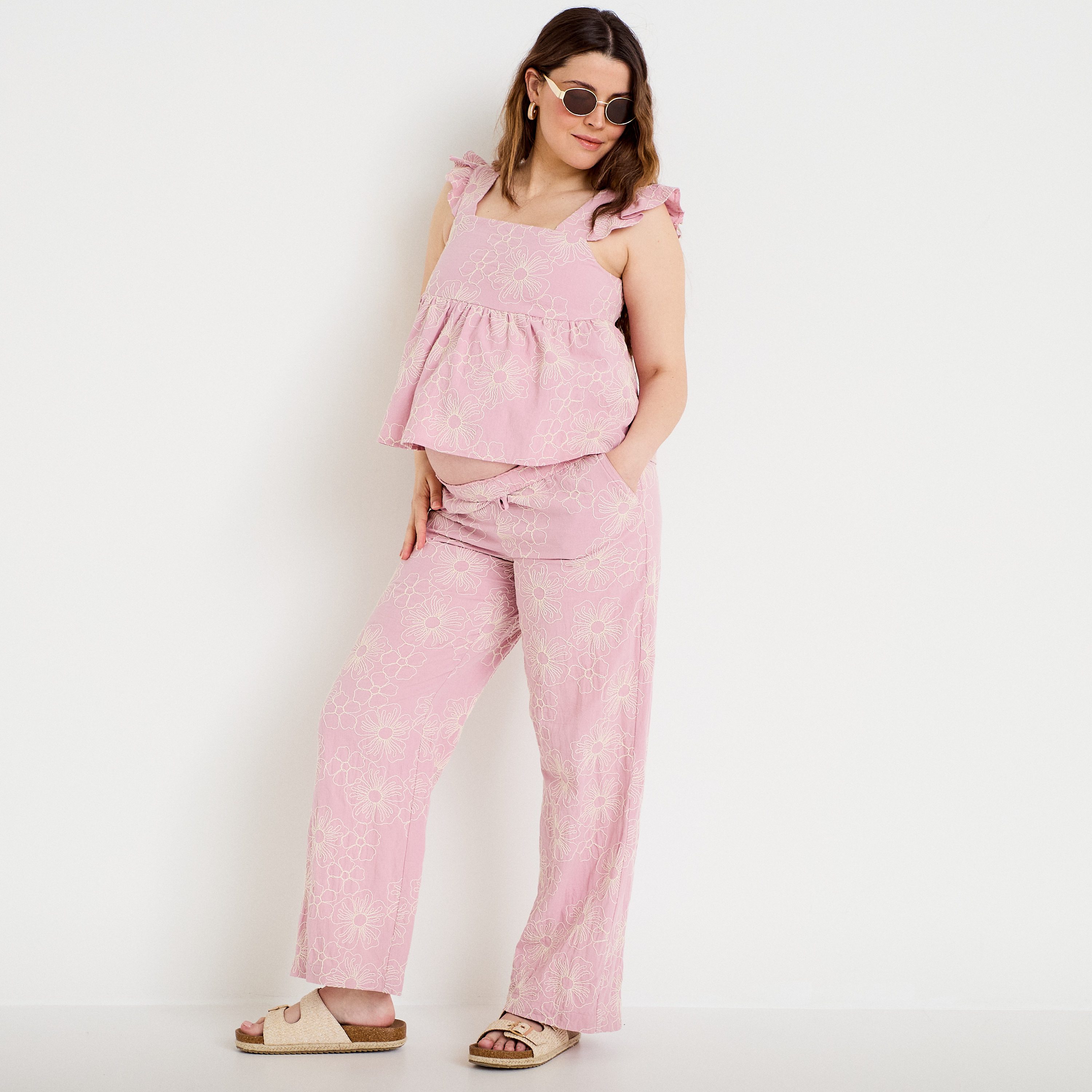 Pantalon large taille standard rose clair femme