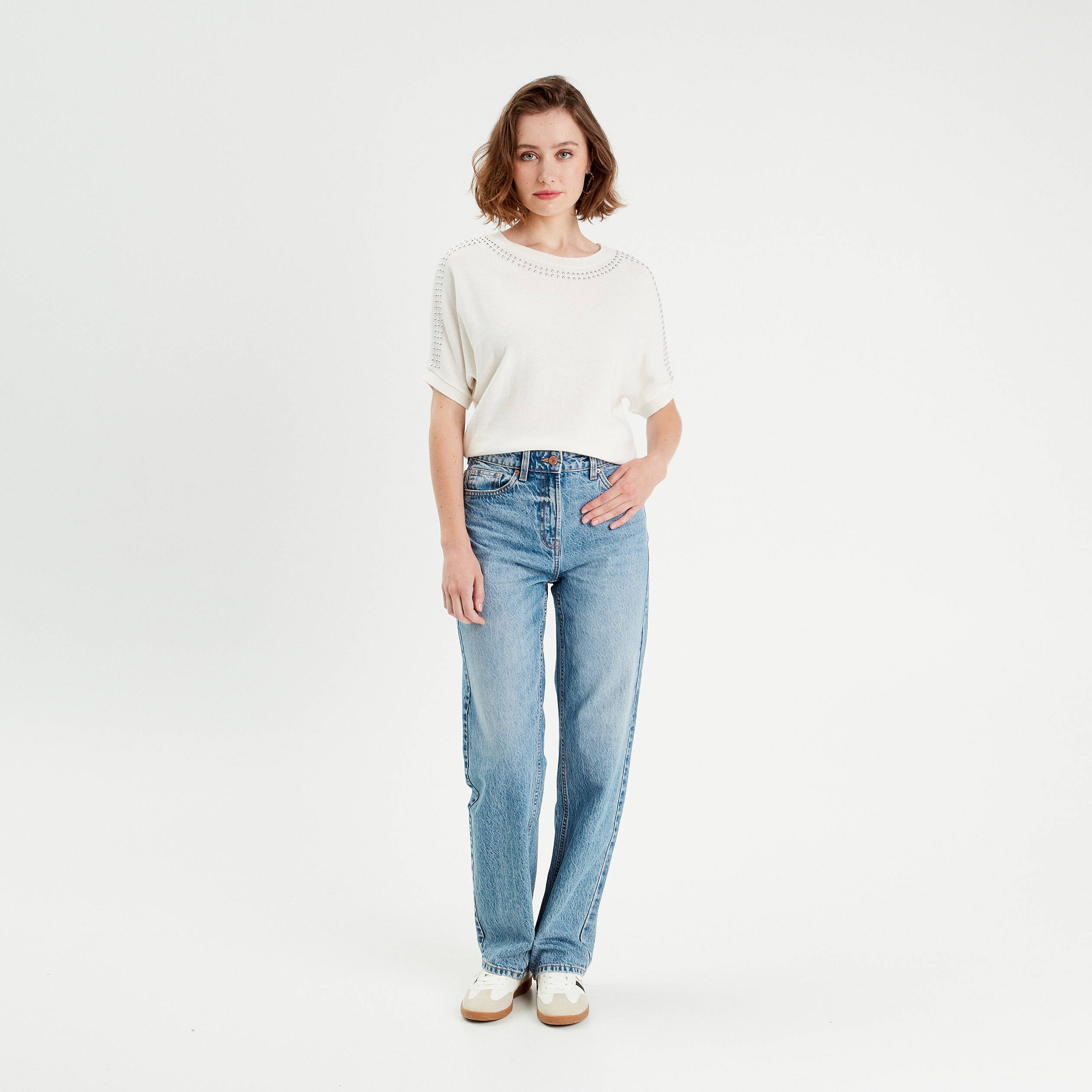 pull manches courtes clous ecru femme Pull manches courtes clous ecru femme