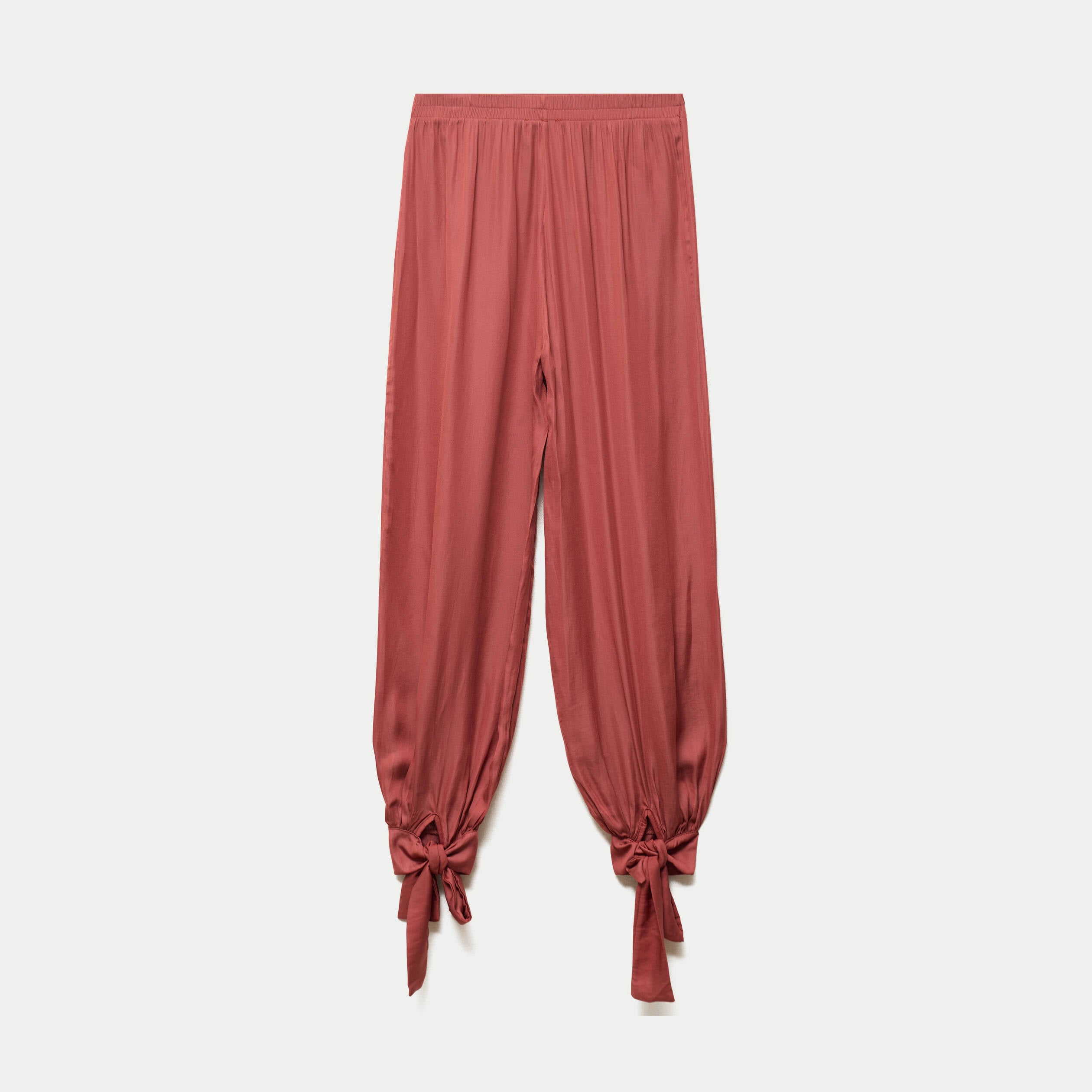 Pantalon large taille standard satin&eacute; vieux rose femme