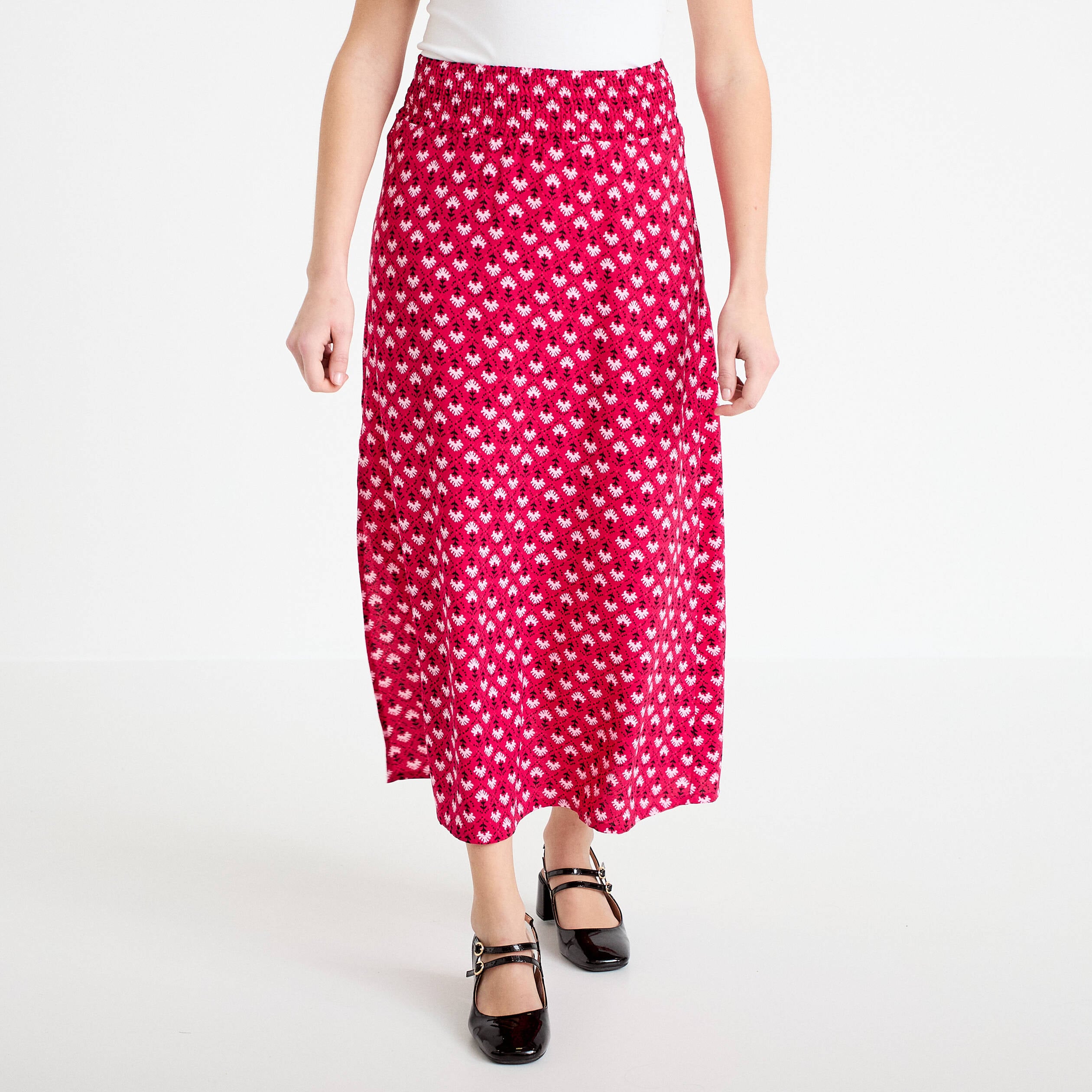 Jupe longue fluide rose cerise femme