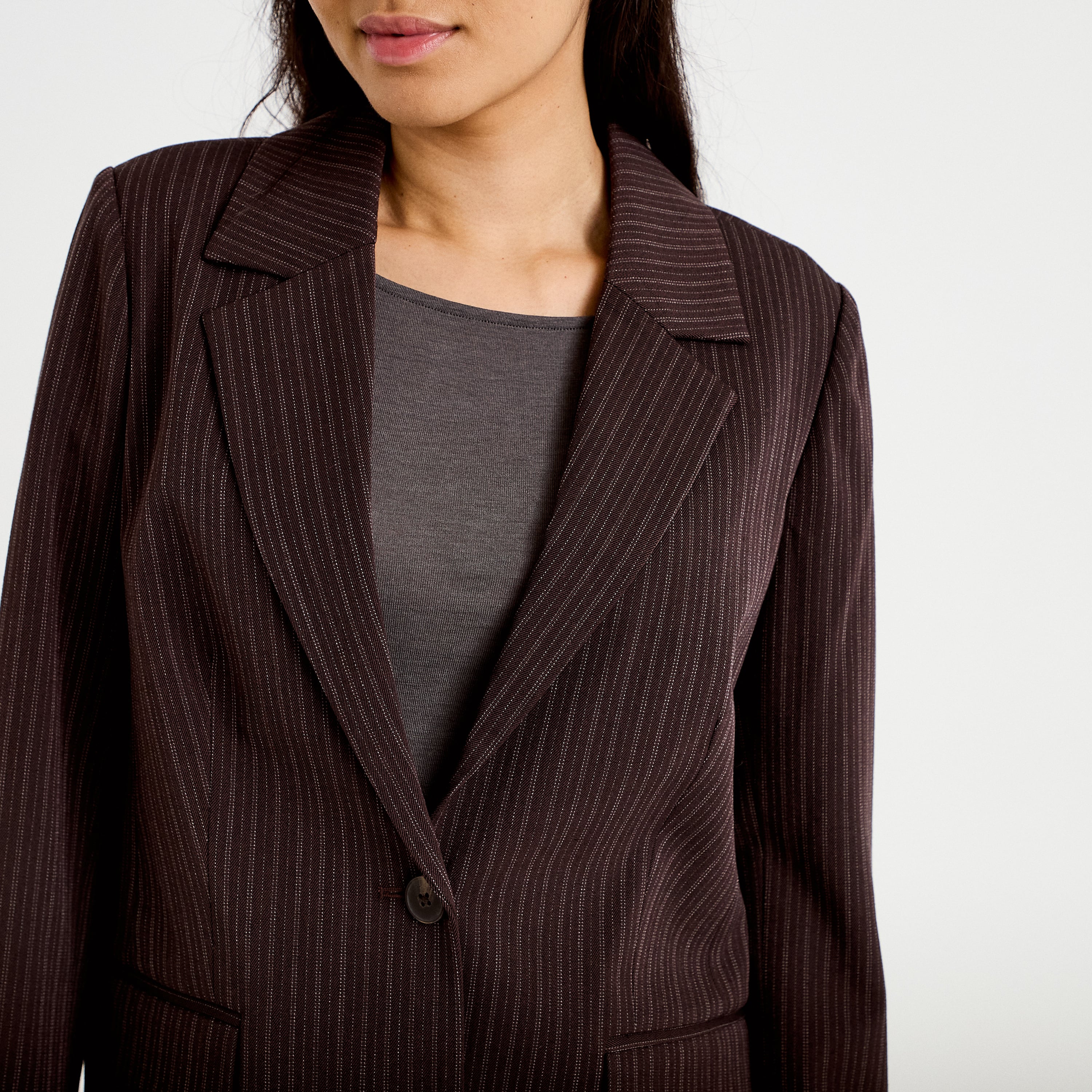 Blazer col classique manches longues marron femme
