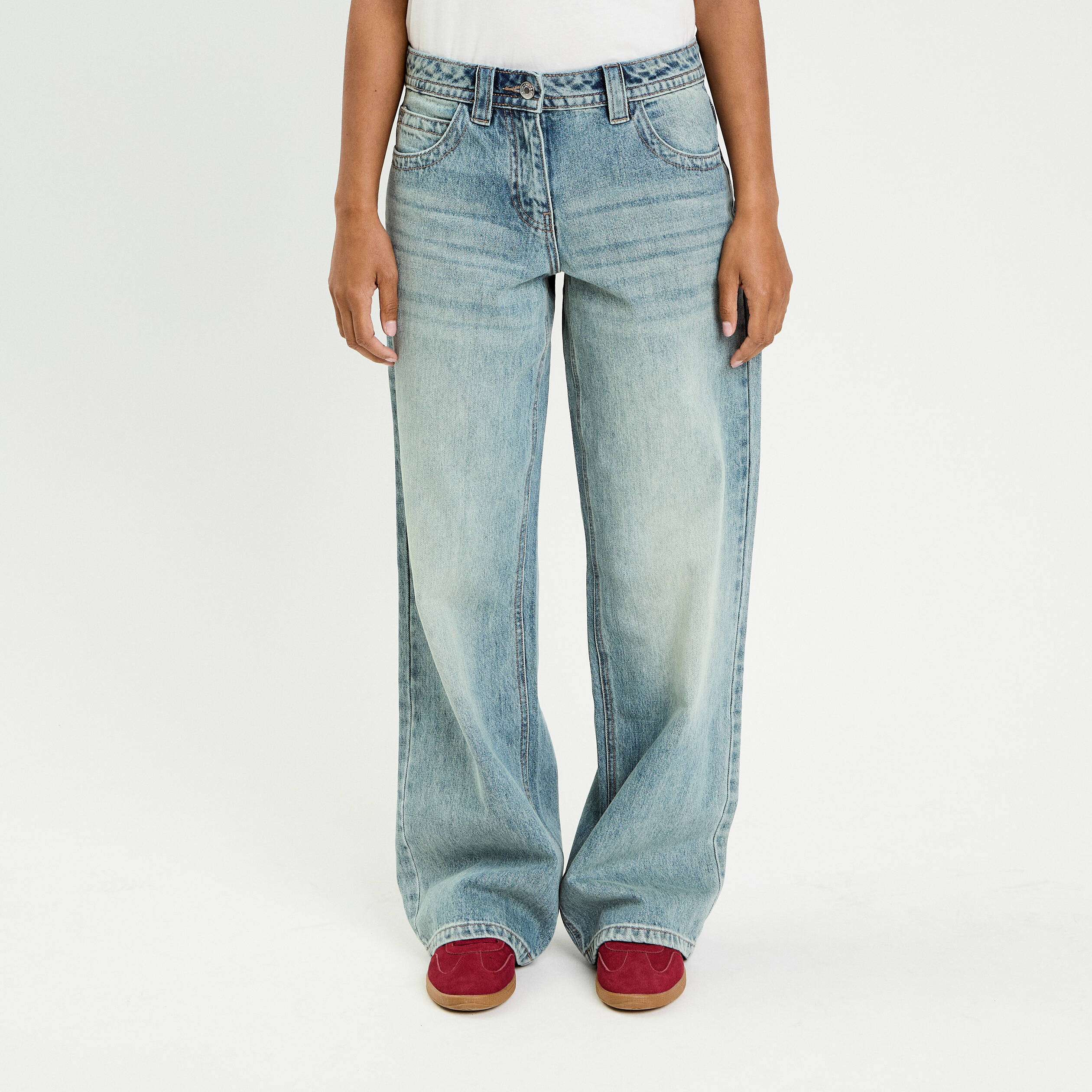 Jeans droit taille basse denim double stone femme