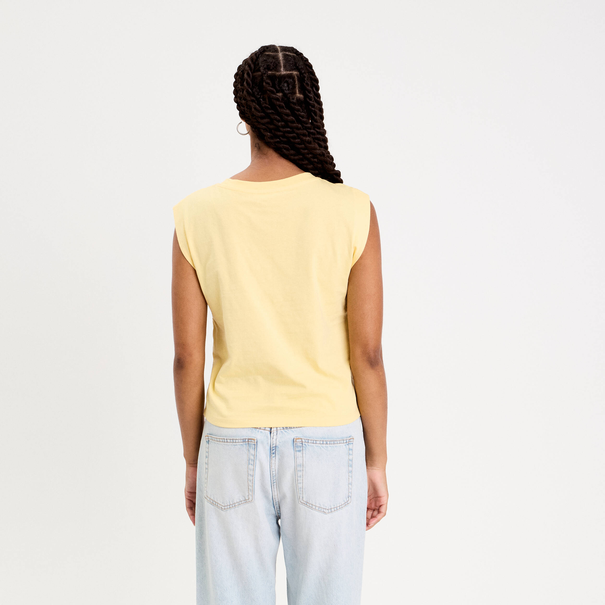 T-shirt sans manches brod&eacute; jaune clair femme