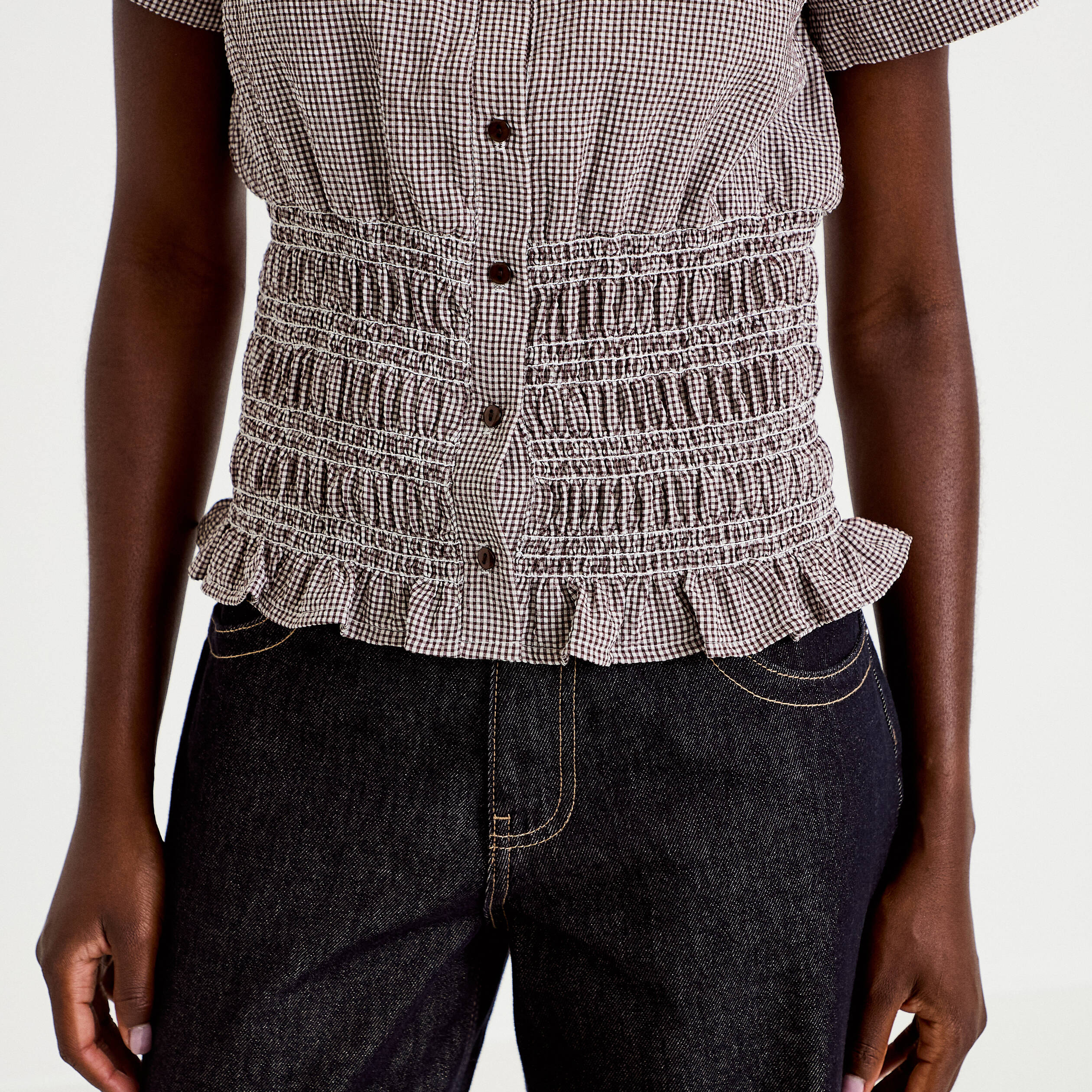 Chemise cintr&eacute;e manches courtes marron femme