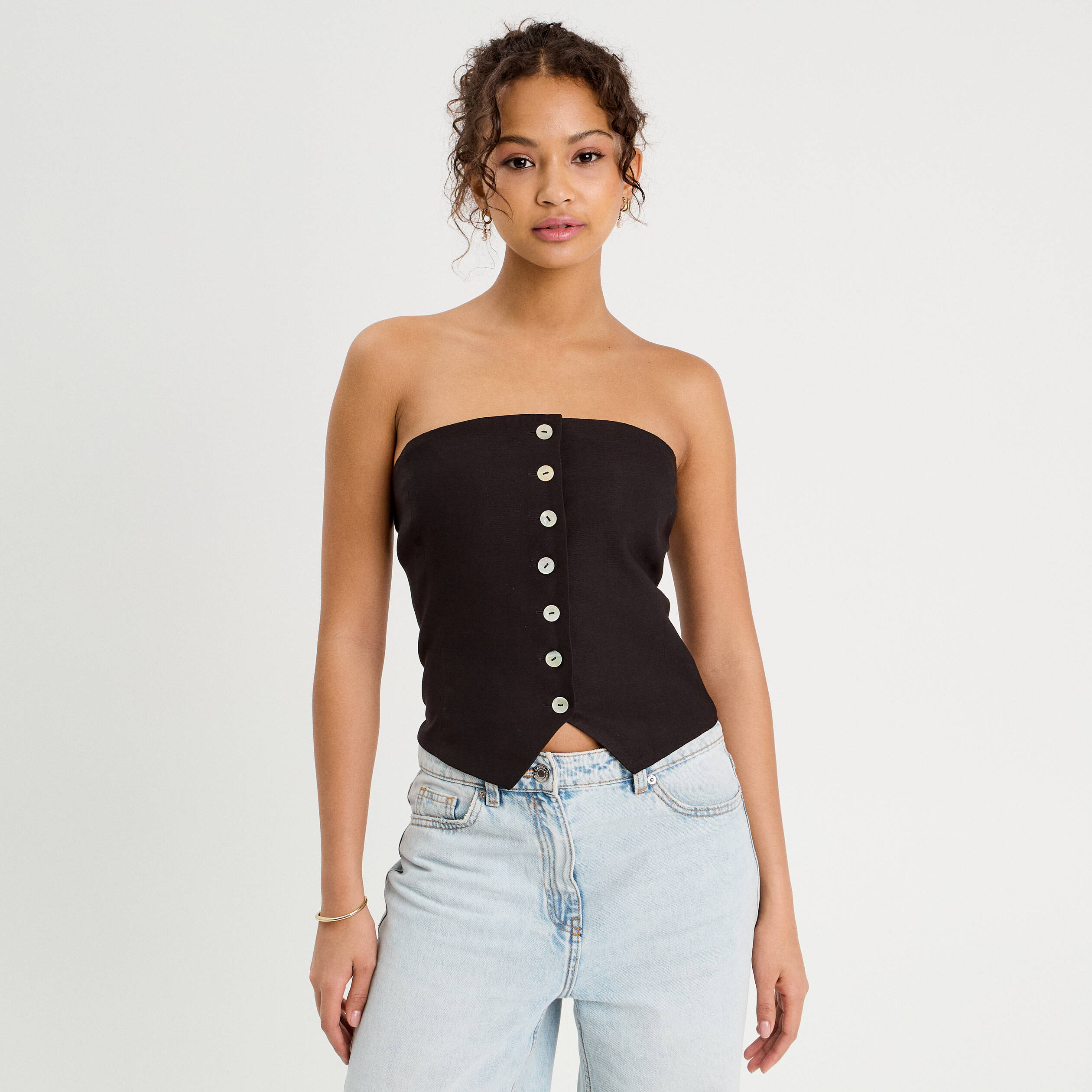 Bouton Haut Bustier Noir Femme Bustier Cintré Boutons Noir Femme