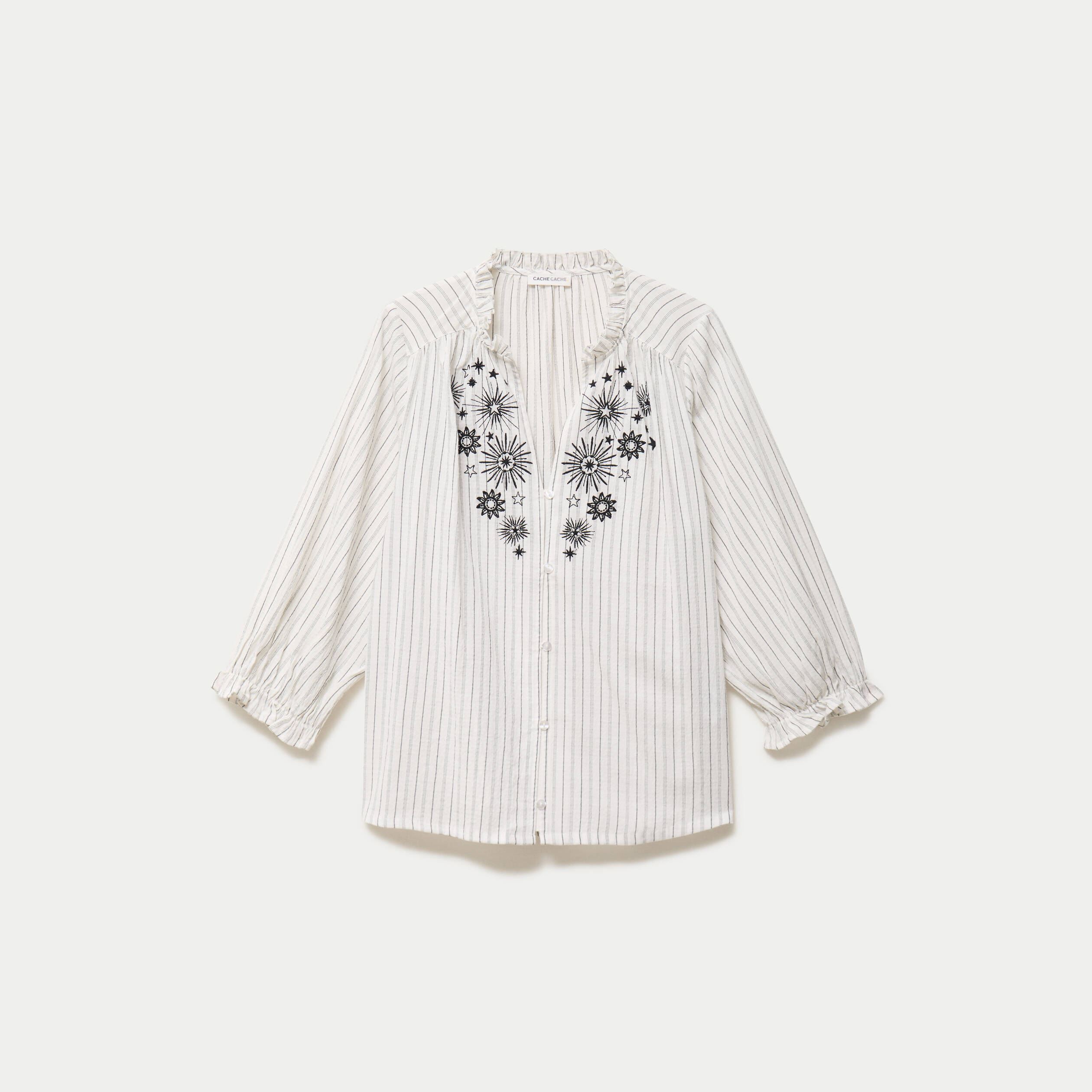 Blouse ample broderie manches 3/4 blanc femme