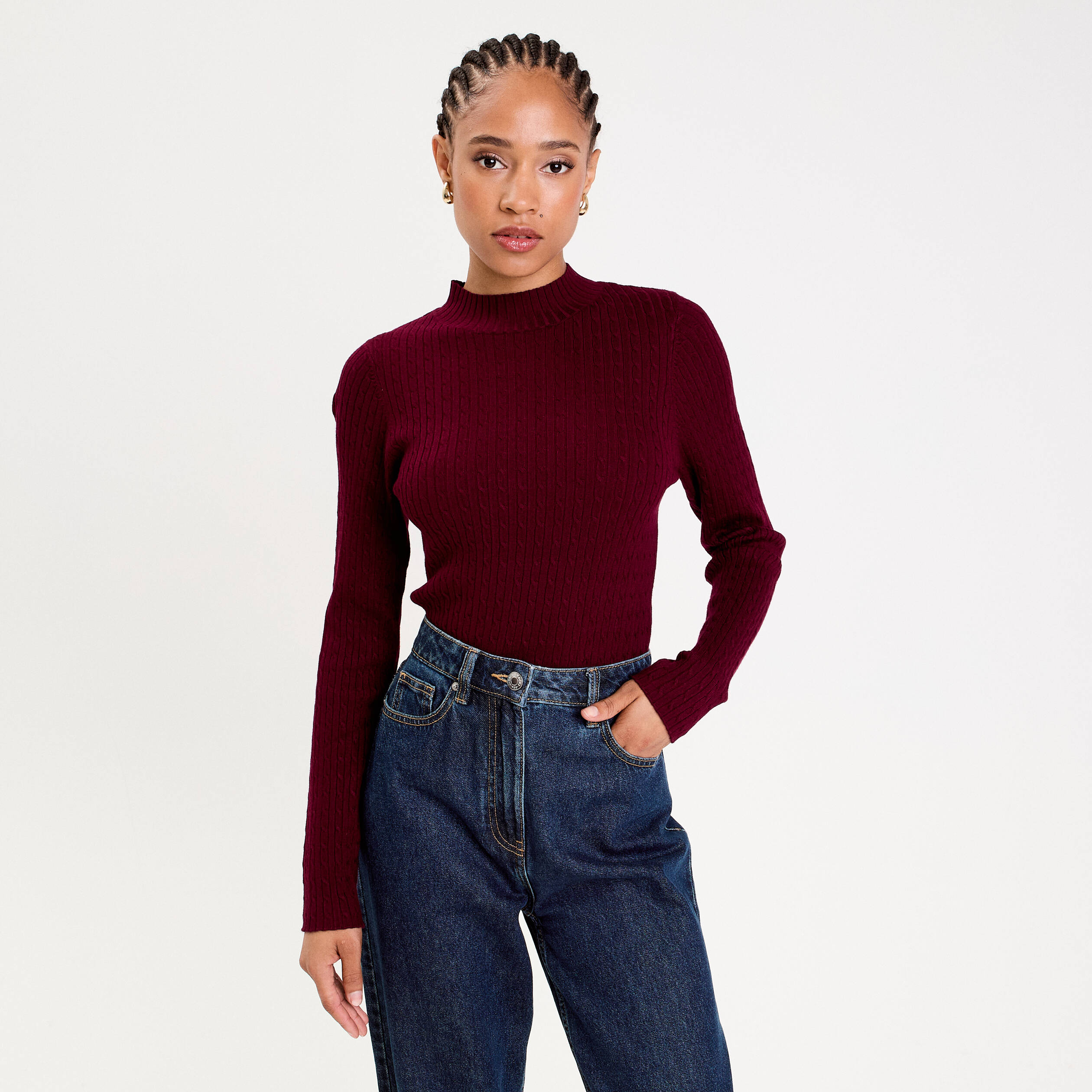 Col Montant Vetements Tailles Plus Pull Col Montant Torsades