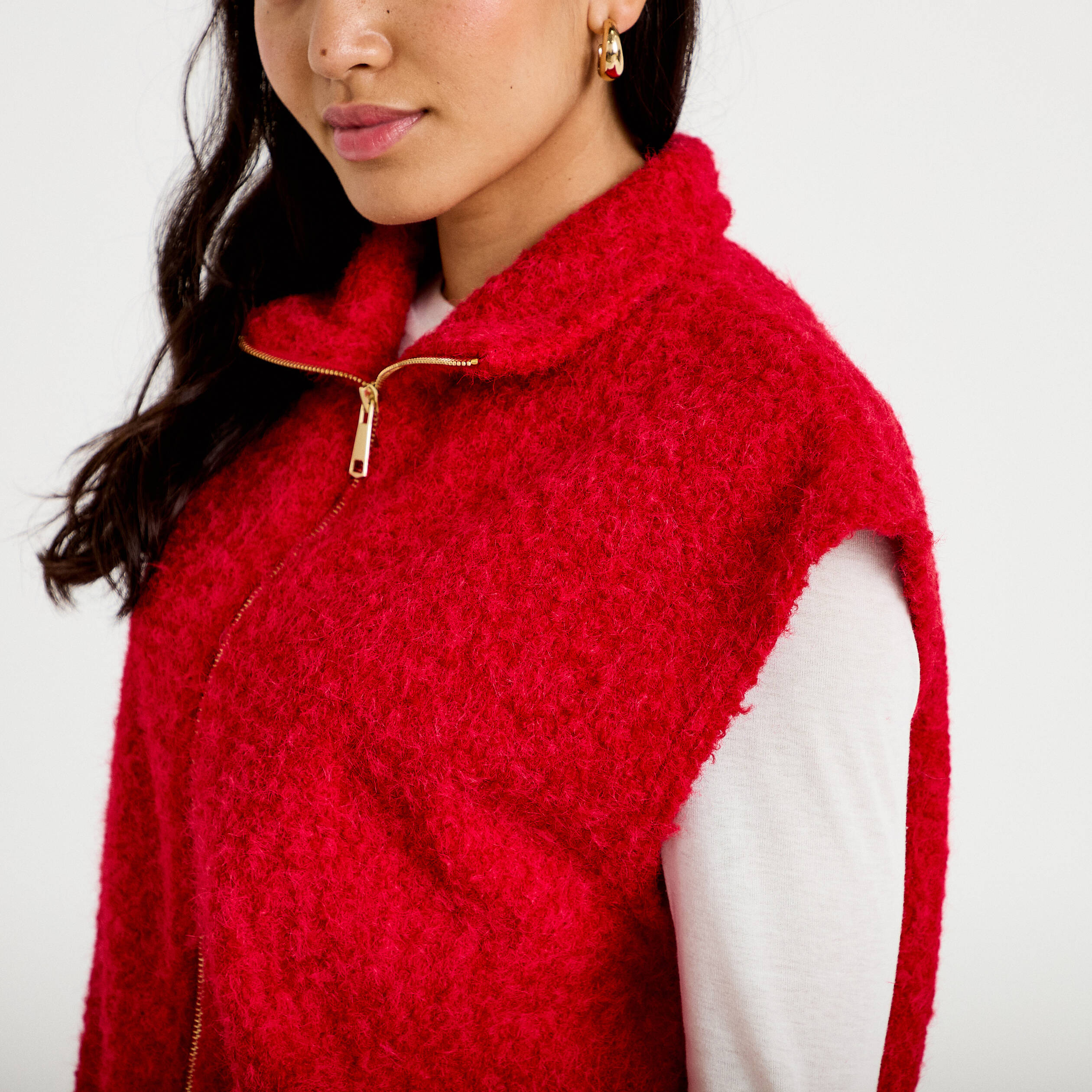 Gilet sans manches col montant rouge femme