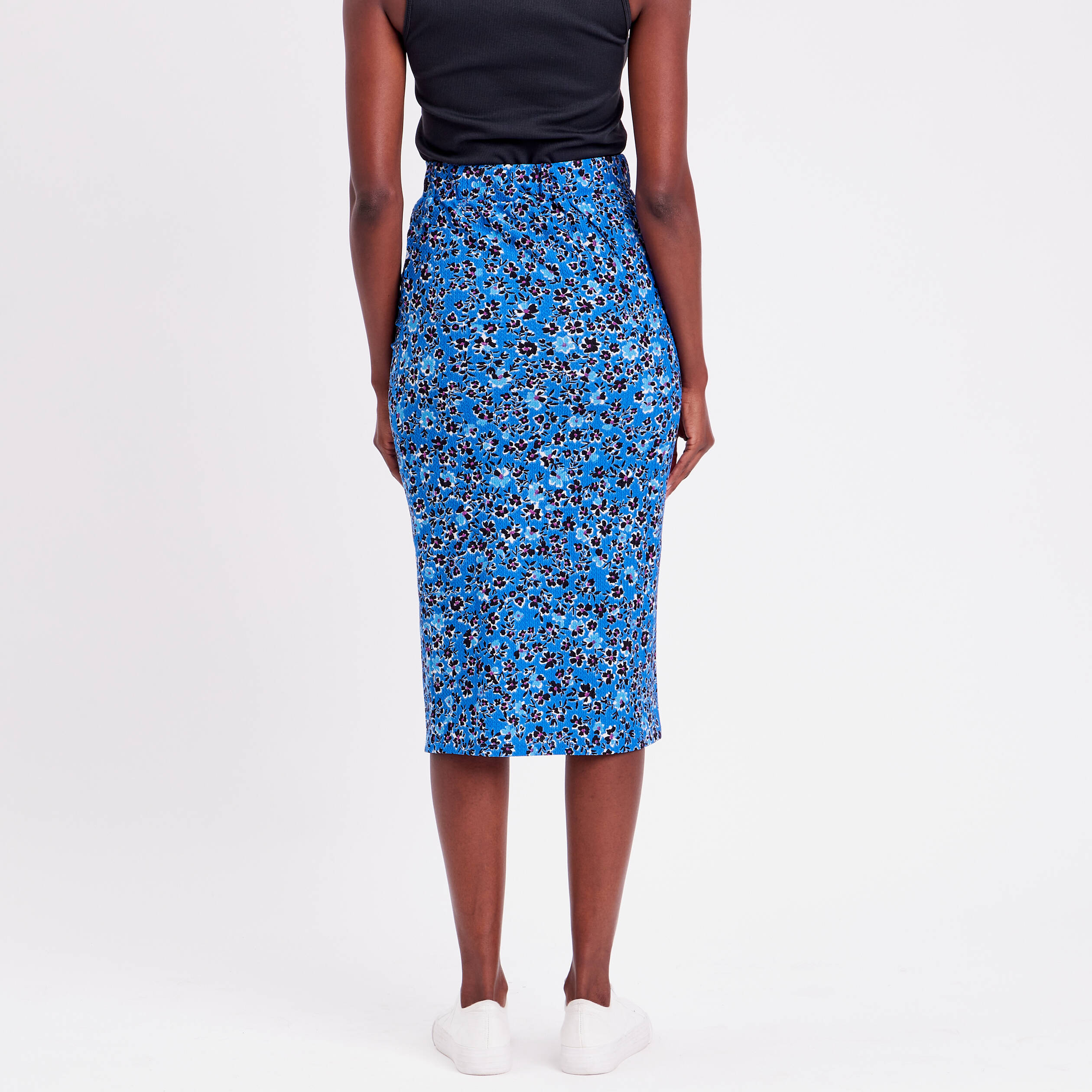 Jupe moulante drap&eacute;e bleu femme