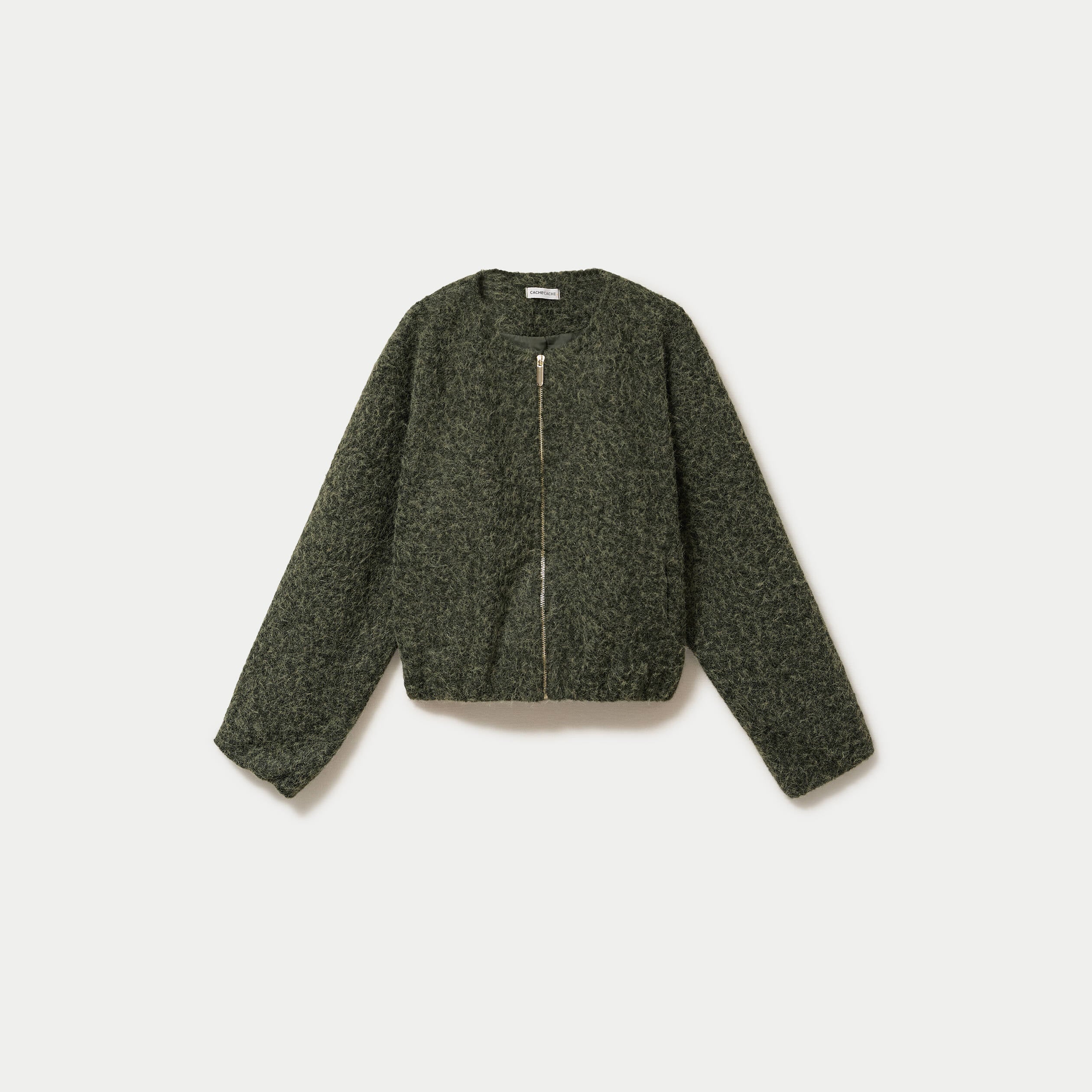 Veste cropped bas resserr&eacute; vert kaki femme