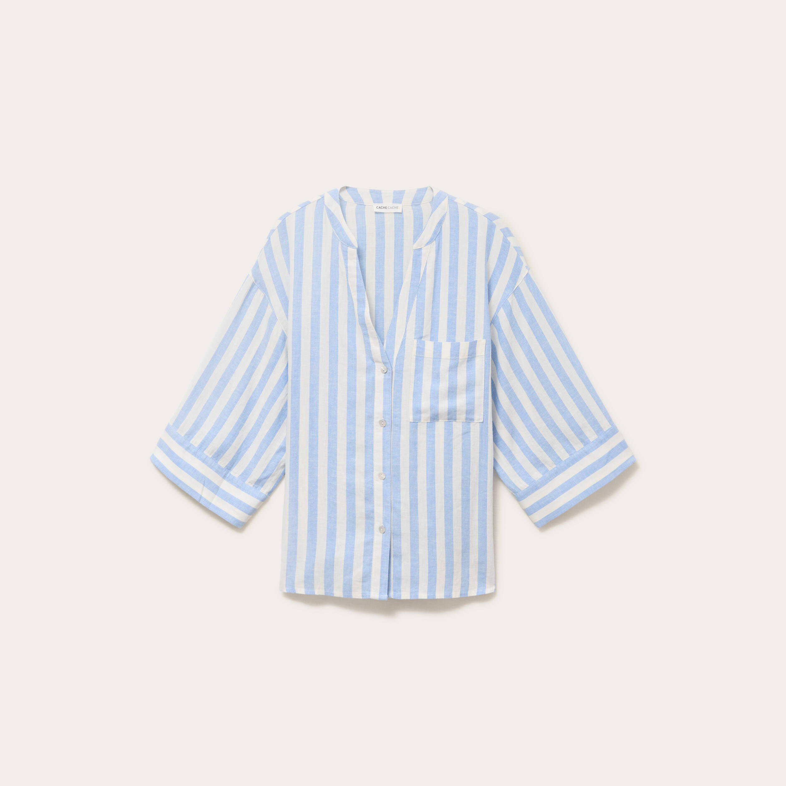 Blouse col V manches 3/4 bleu pastel femme