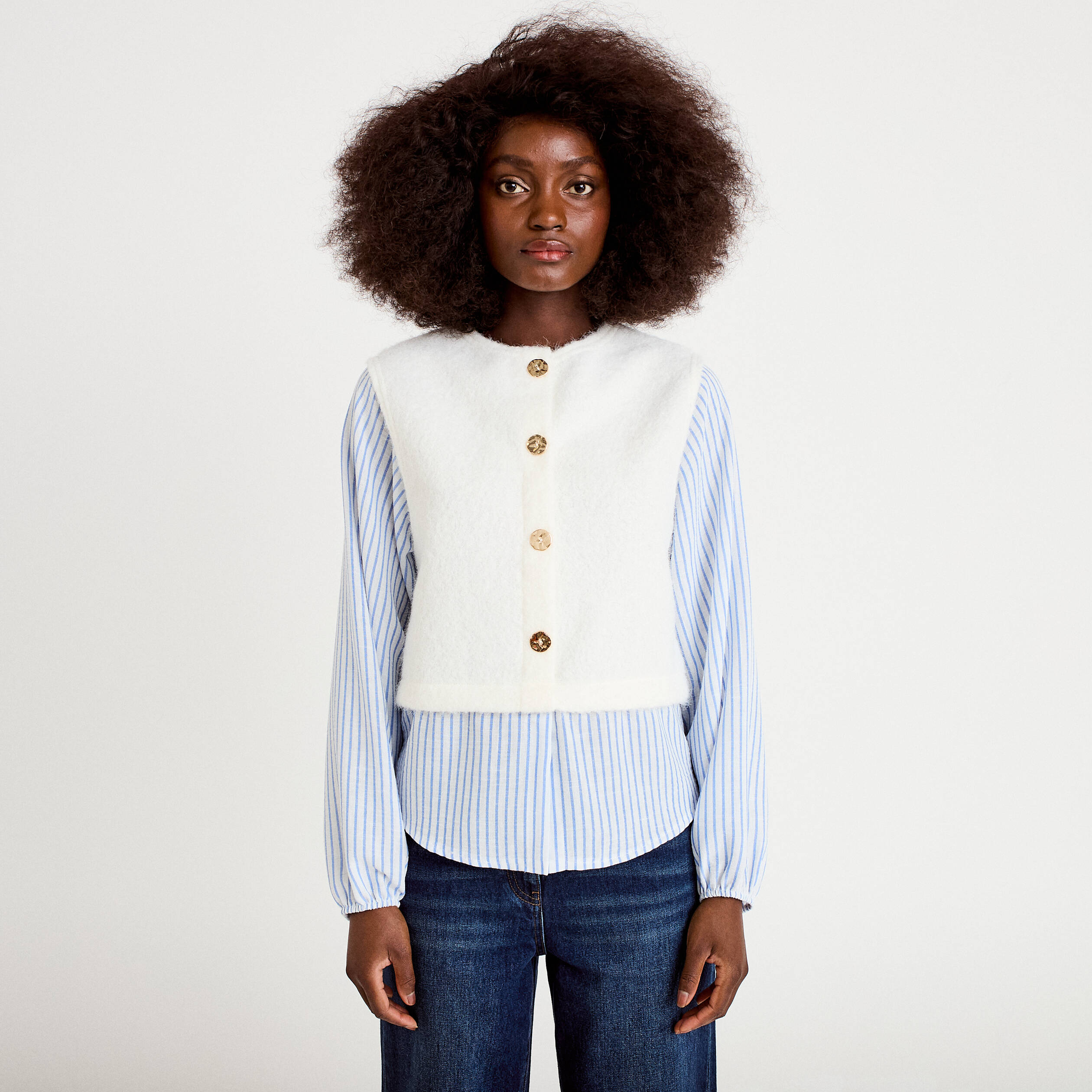 Pull chemise 2-en-1 ecru femme