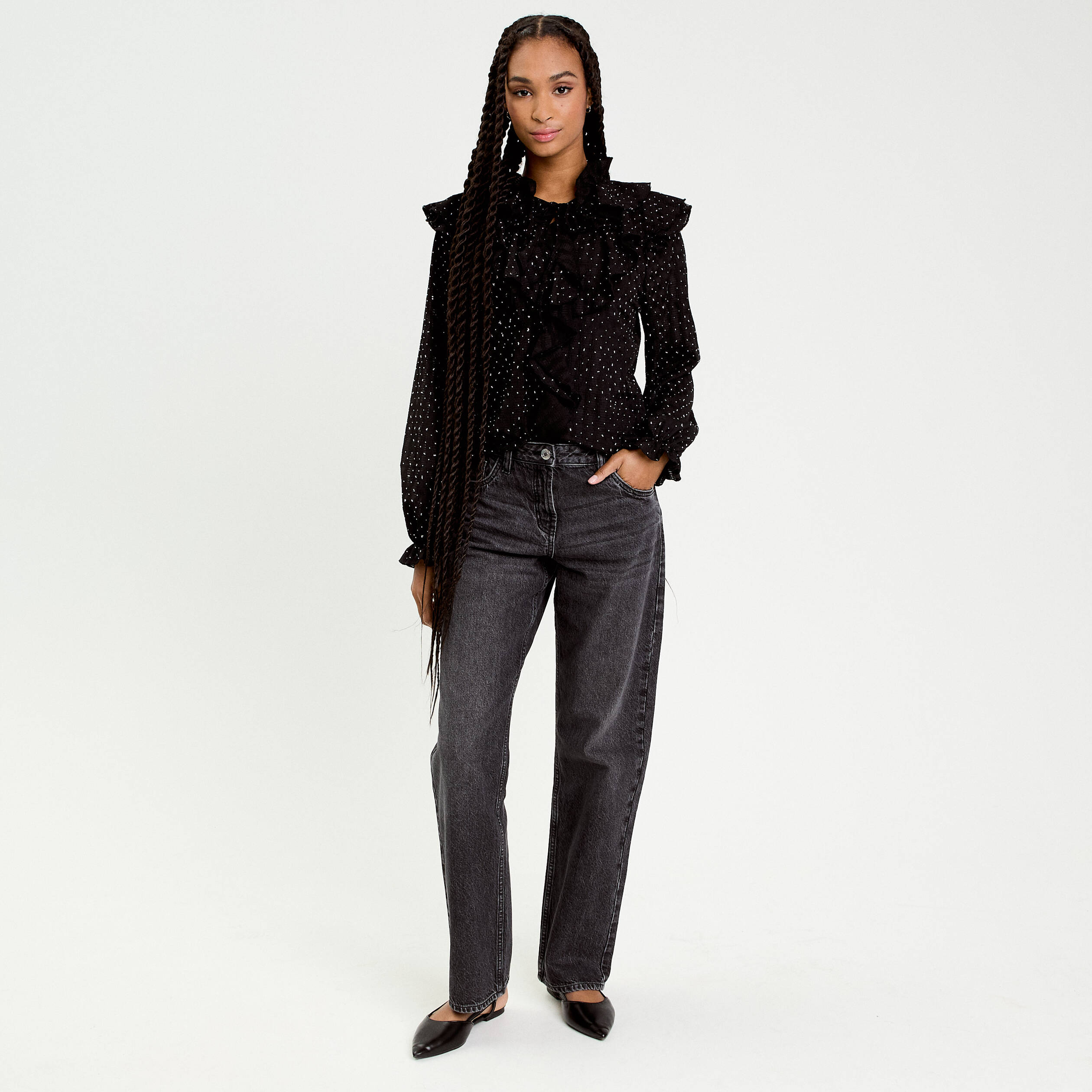 Blouse &agrave; volants noir femme