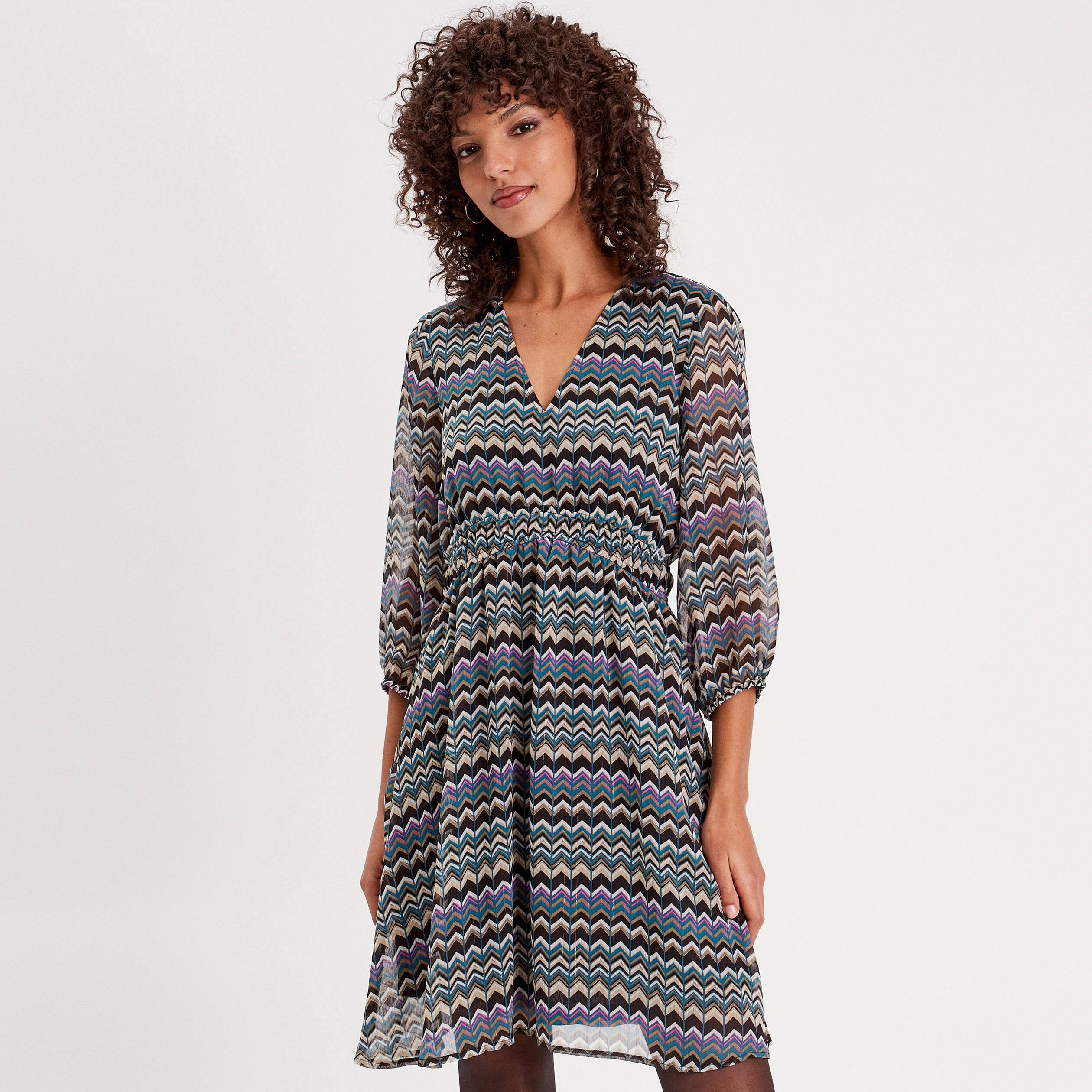 Robe &eacute;vas&eacute;e manches 3/4 noir femme