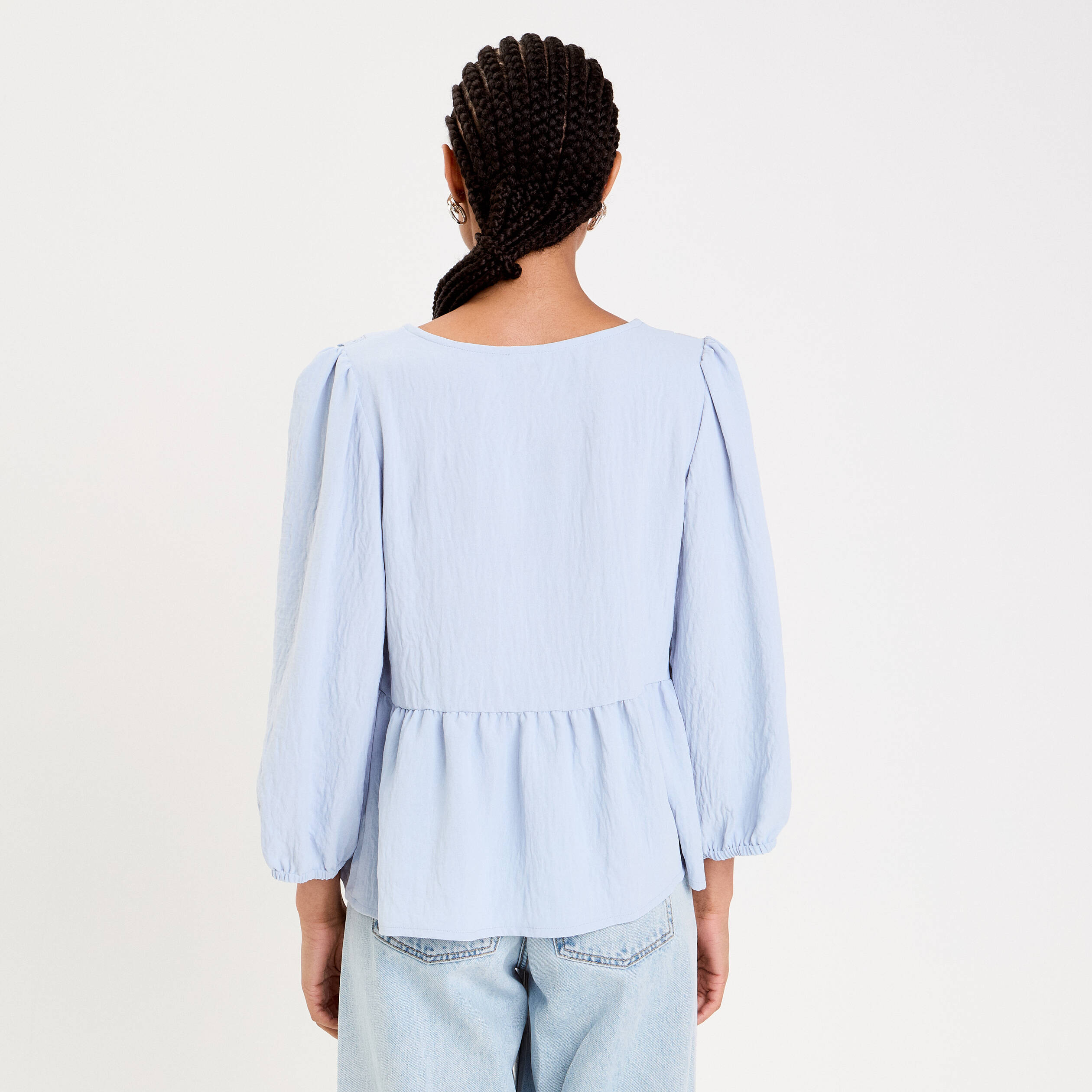 Blouse col claudine denim snow gris femme