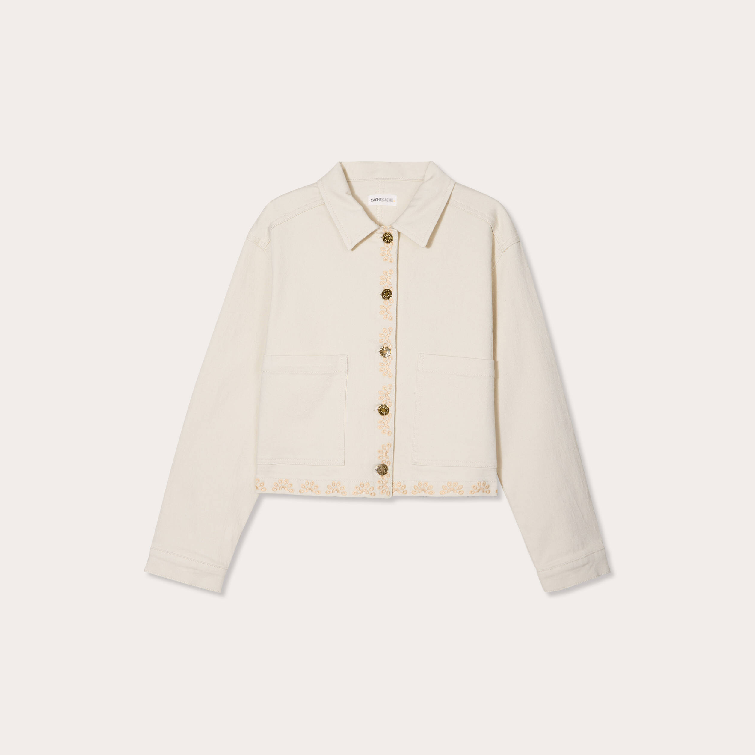 Veste brodée boutonnée ecru femme
