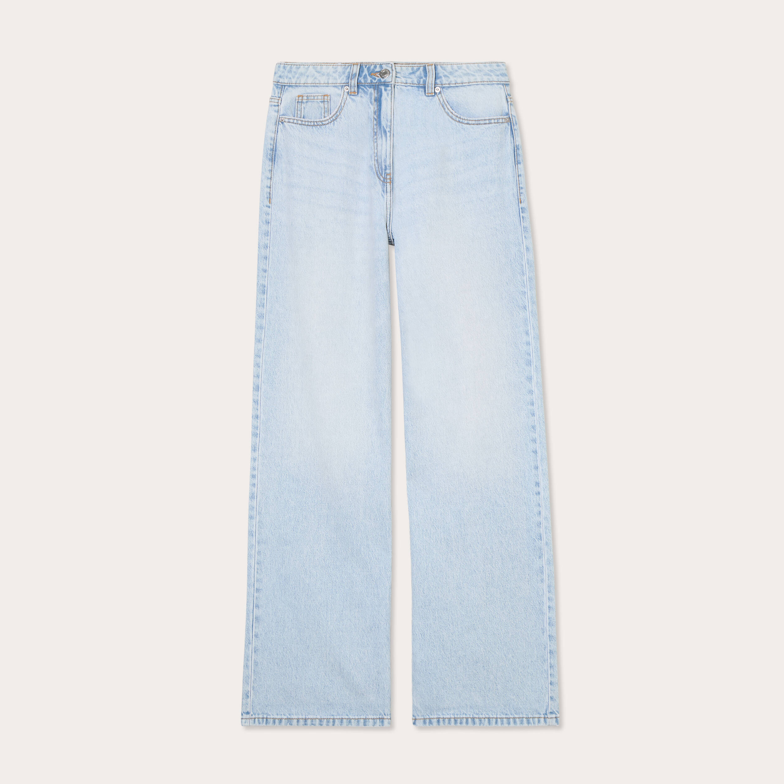 jeans large 5 poches denim bleach femme Jeans large 5 poches denim bleach femme