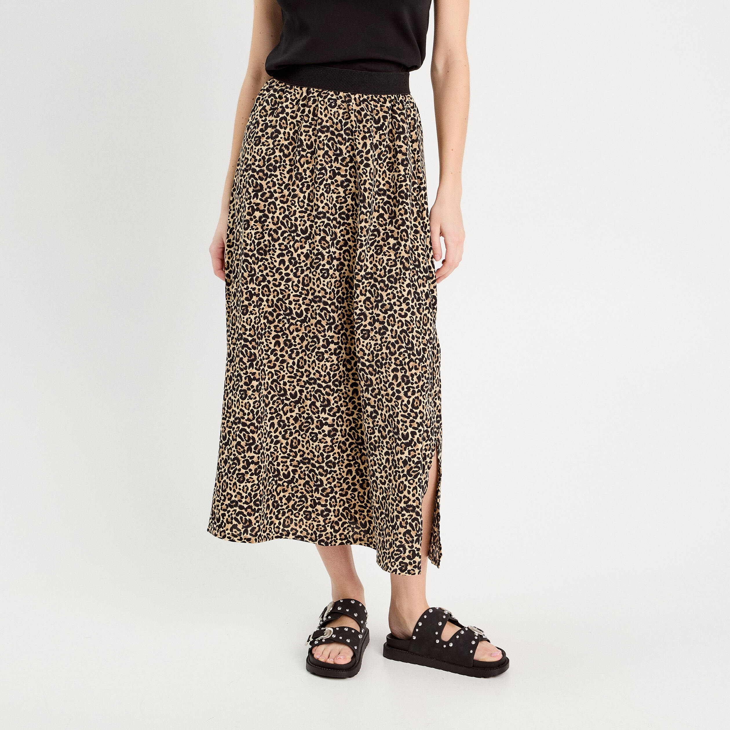 Jupe longue &eacute;vas&eacute;e beige femme