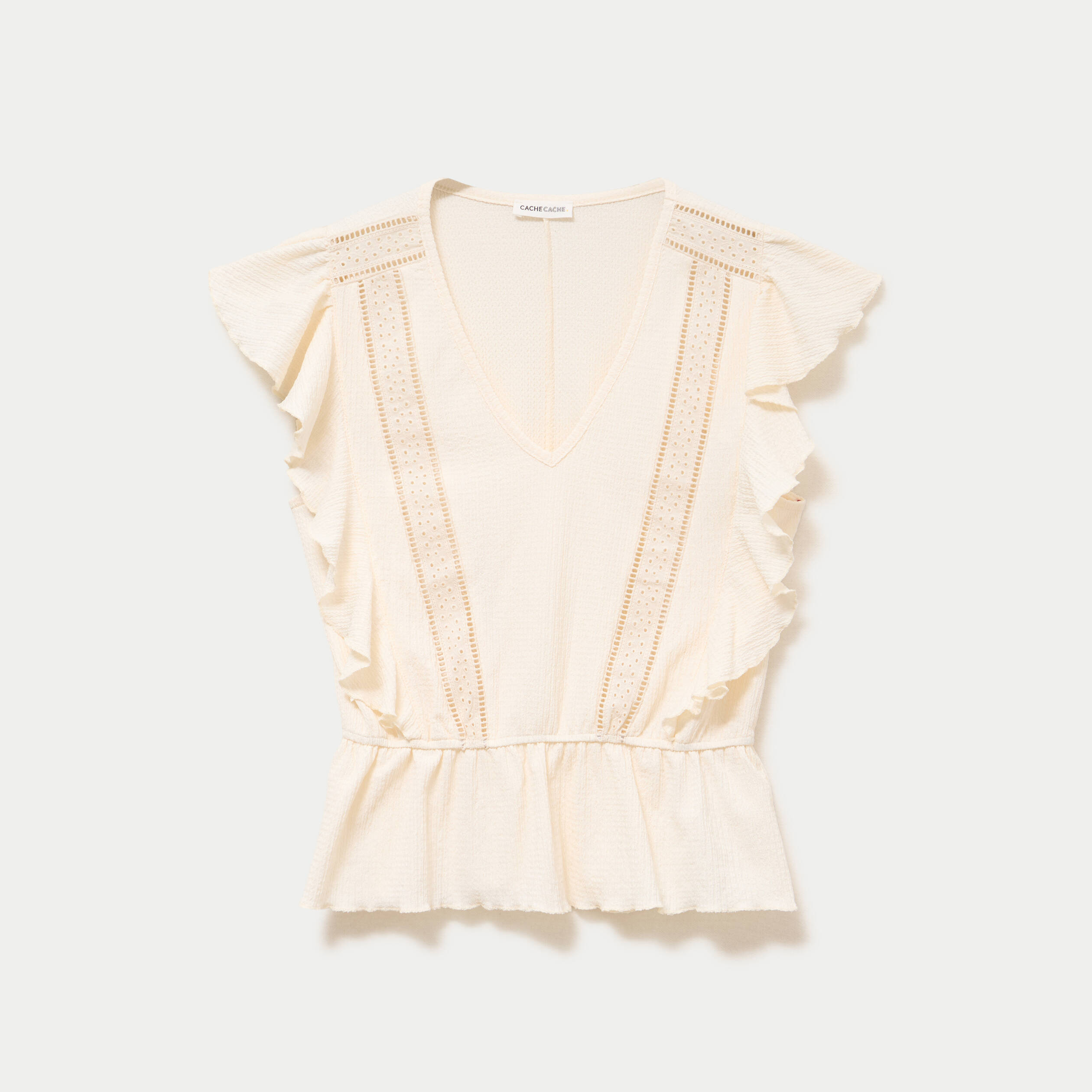 Blouse &agrave; volants ecru femme