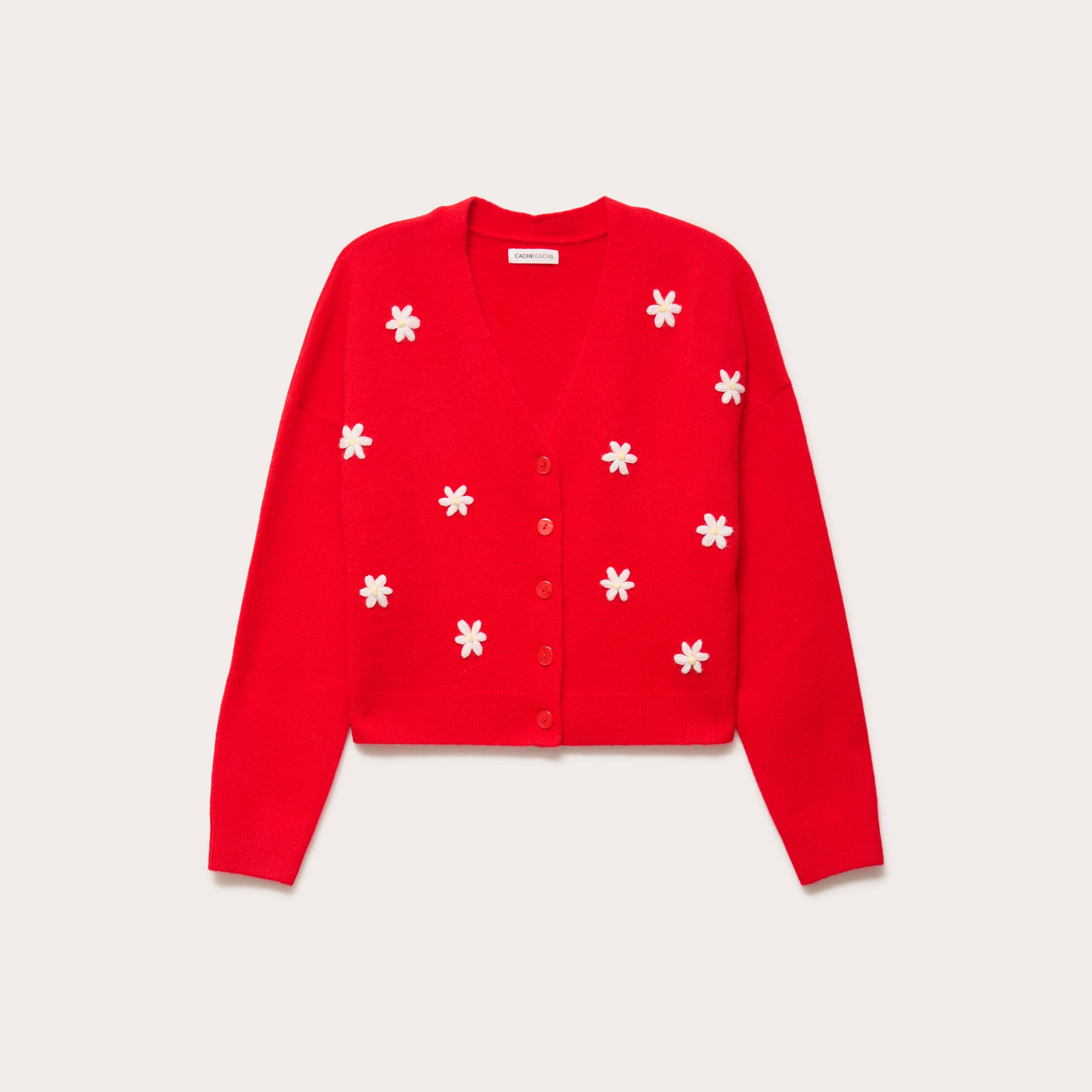Gilet avec fleurs brod&eacute;es rouge femme