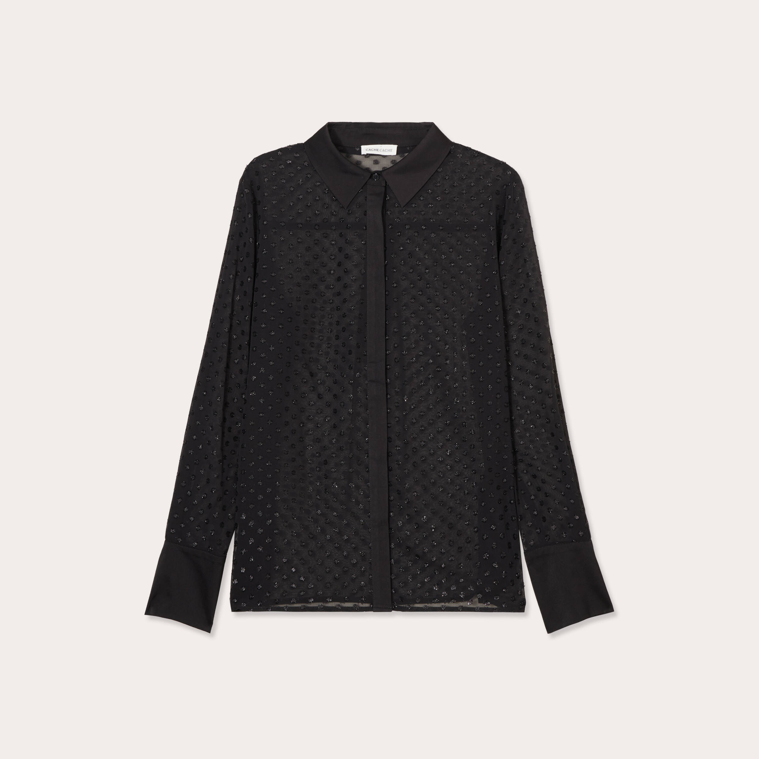 Chemise voile plumetis brillant noir femme