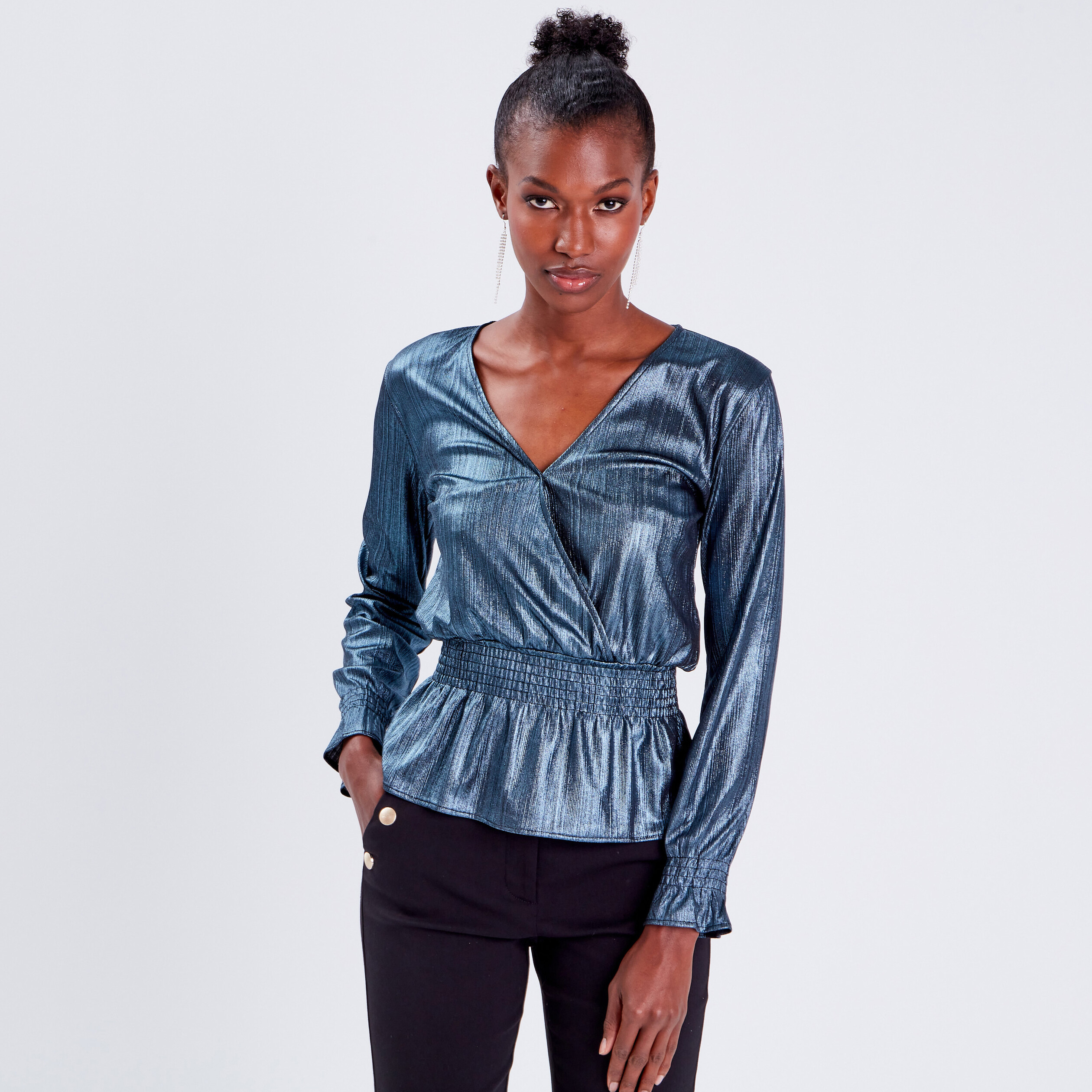 Blouse col cache coeur gris clair femme Vibs