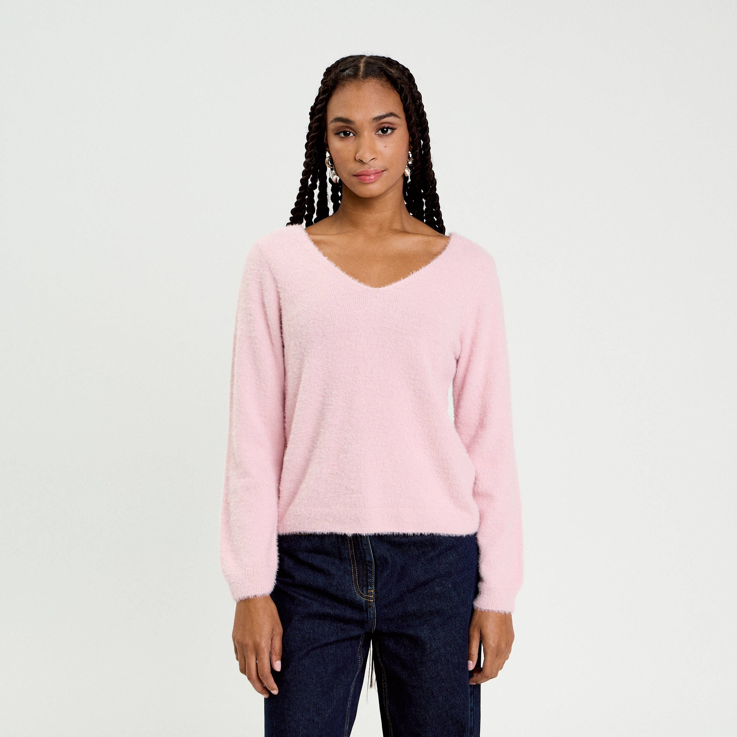 Pull d&eacute;tails coeur rose pastel femme