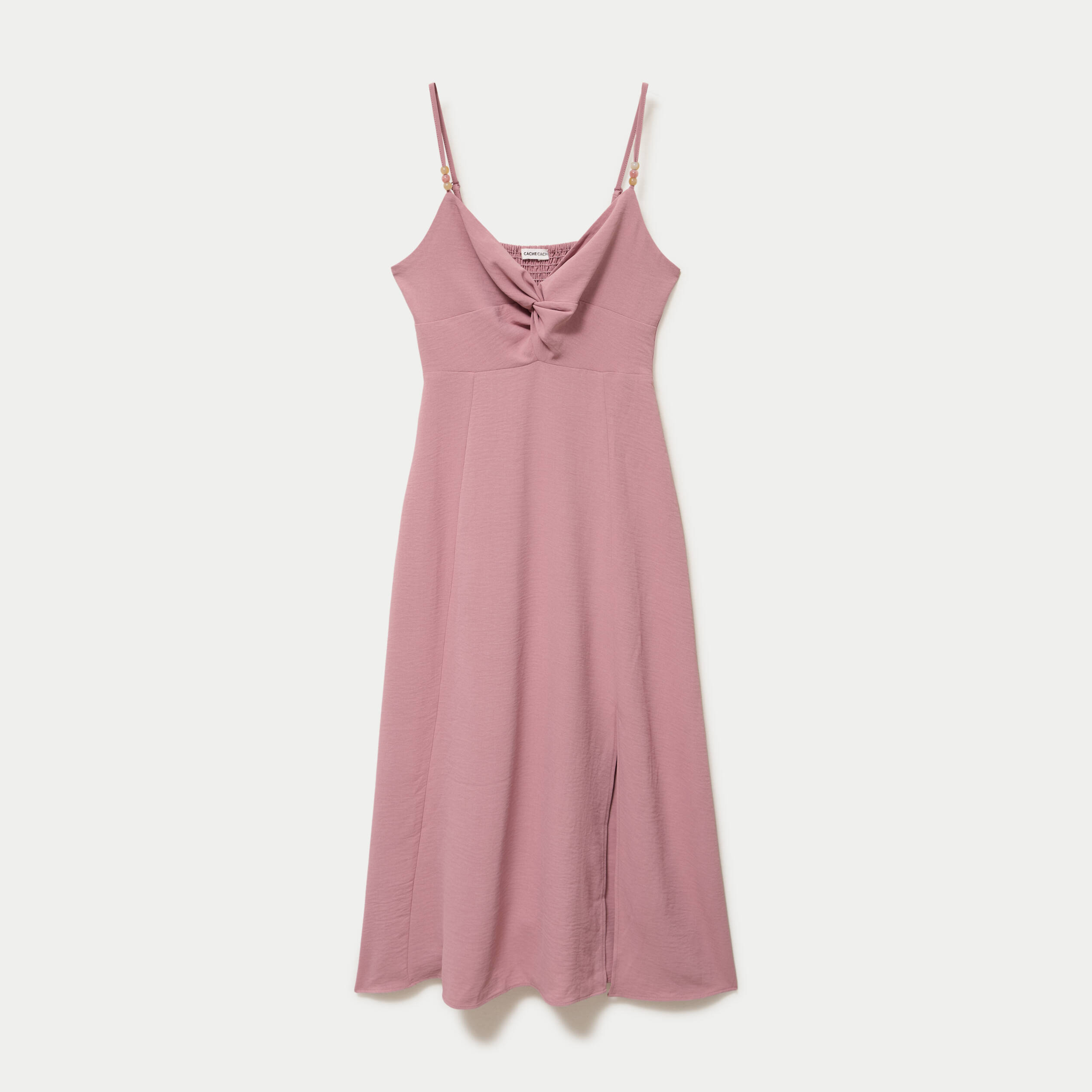 Robe longue &eacute;vas&eacute;e fendue vieux rose femme