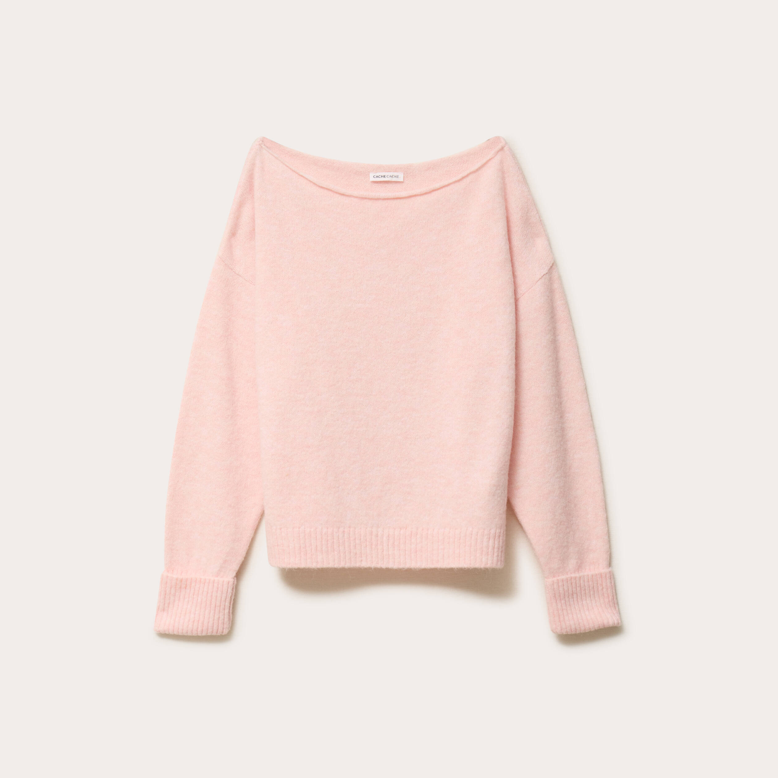 Pull col bateau rose clair femme