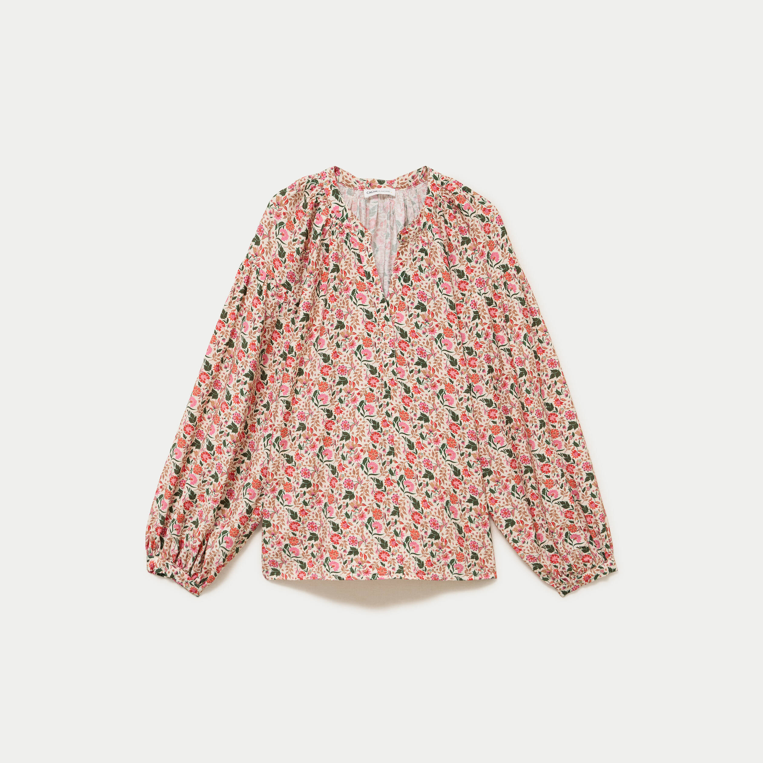 Blouse ample col v manches longues blanc femme