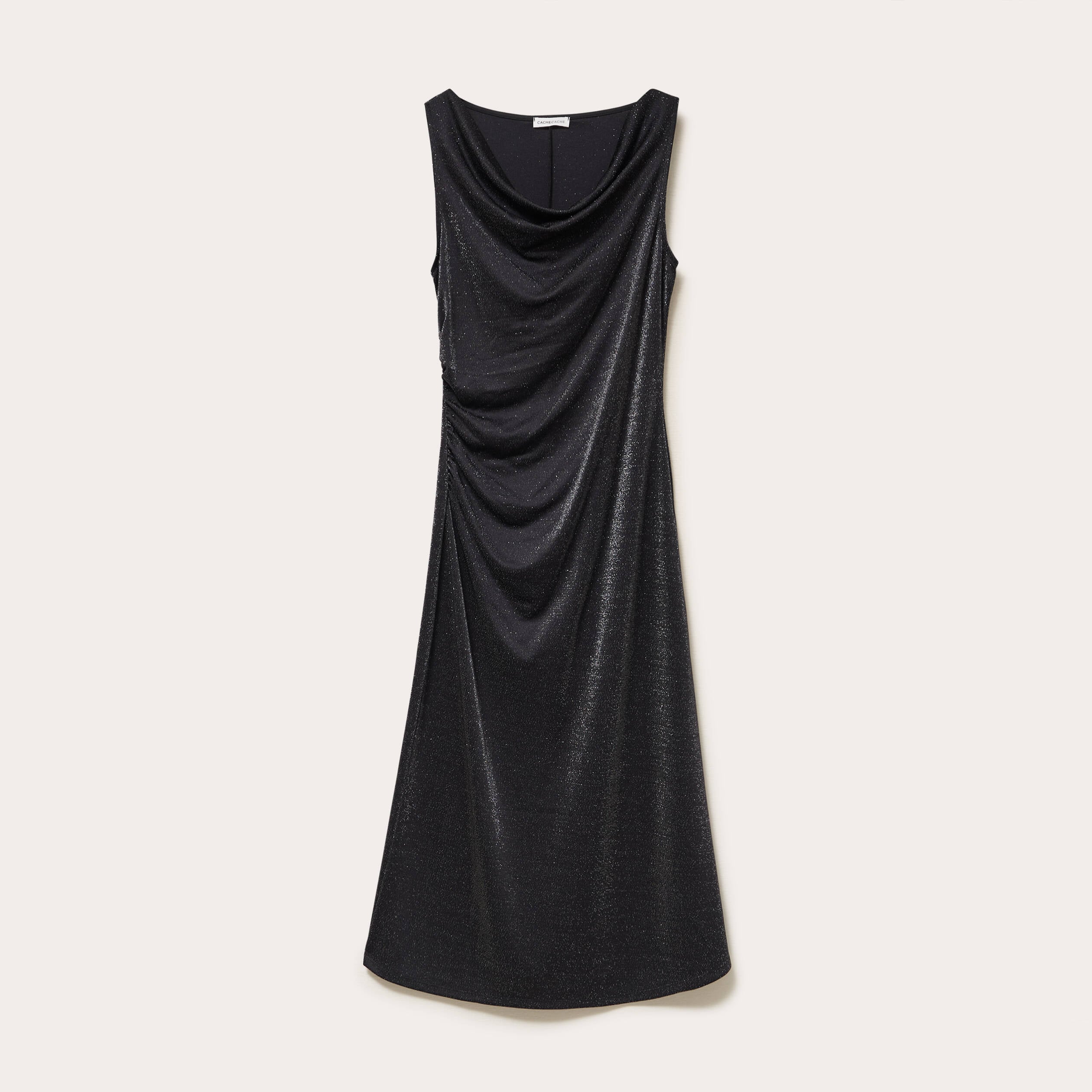 Robe longue fils m&eacute;tallis&eacute;s noir femme