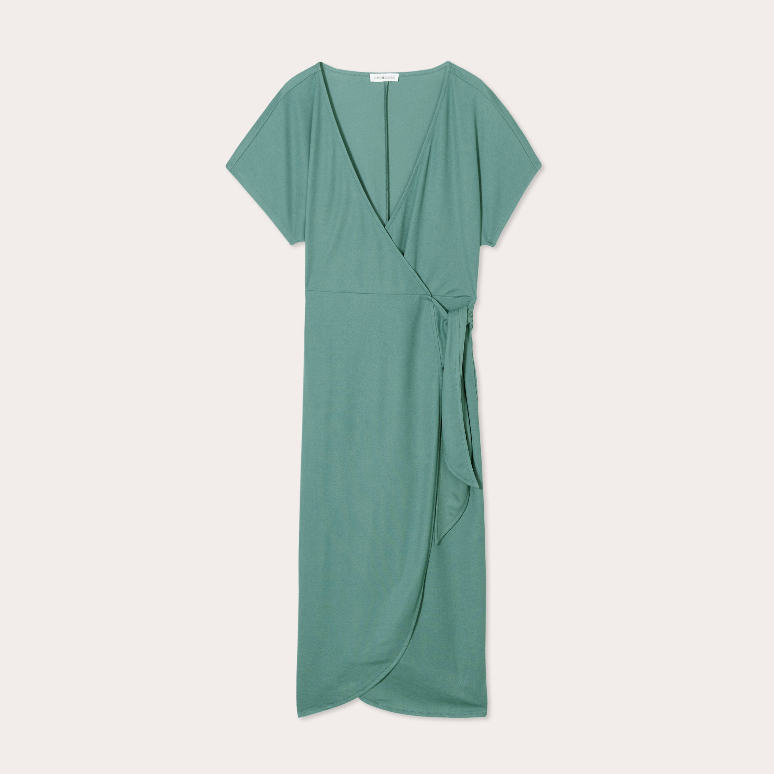 Robe midi portefeuille vert fonce femme Vibs