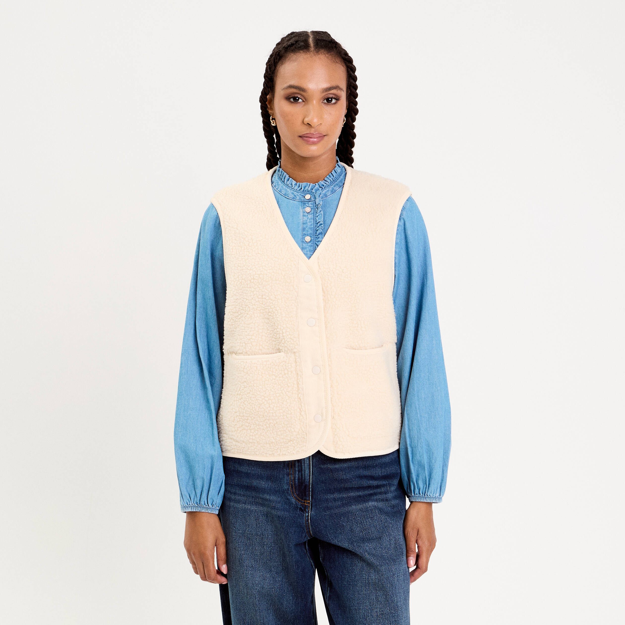 Gilet Polaire Femme Sans Manches - Court - En Polaire Douce - Avec Bouton Et Poches - Couleur Unie - Chaud Et Léger - Pour Hiver Et Printemps - 12
