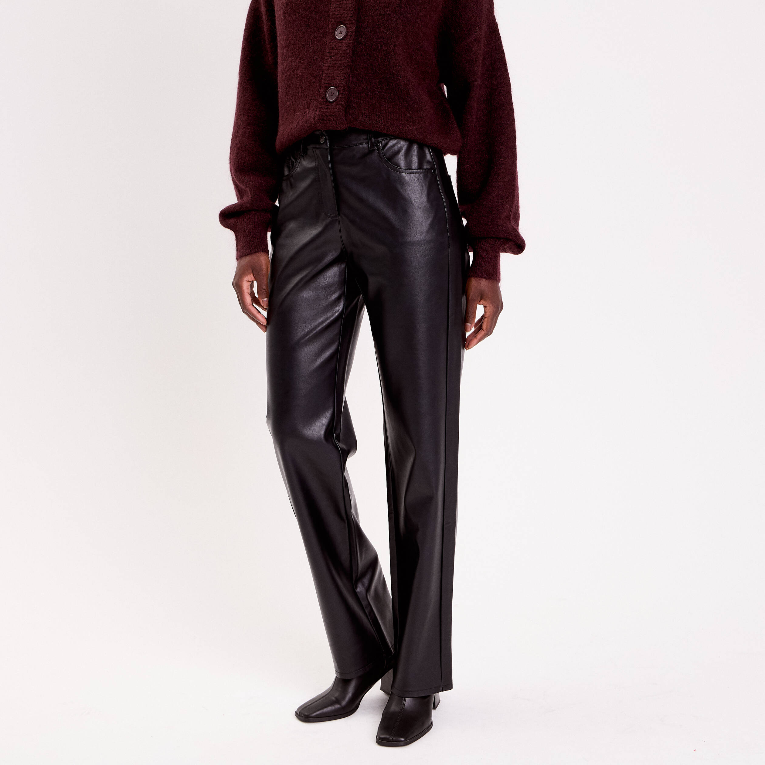 Pantalon droit similicuir noir femme