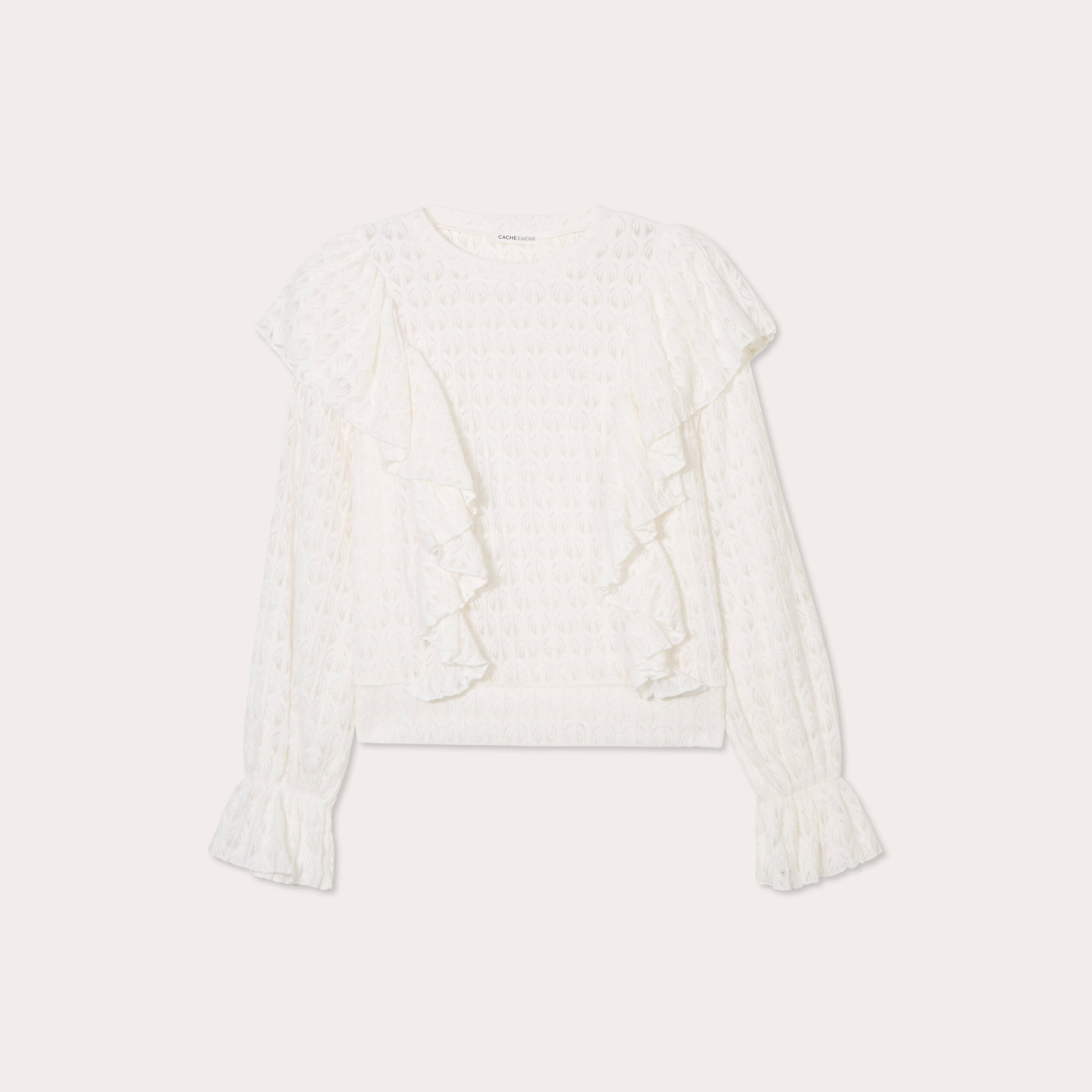 Blouse ajour&eacute;es volants ecru femme