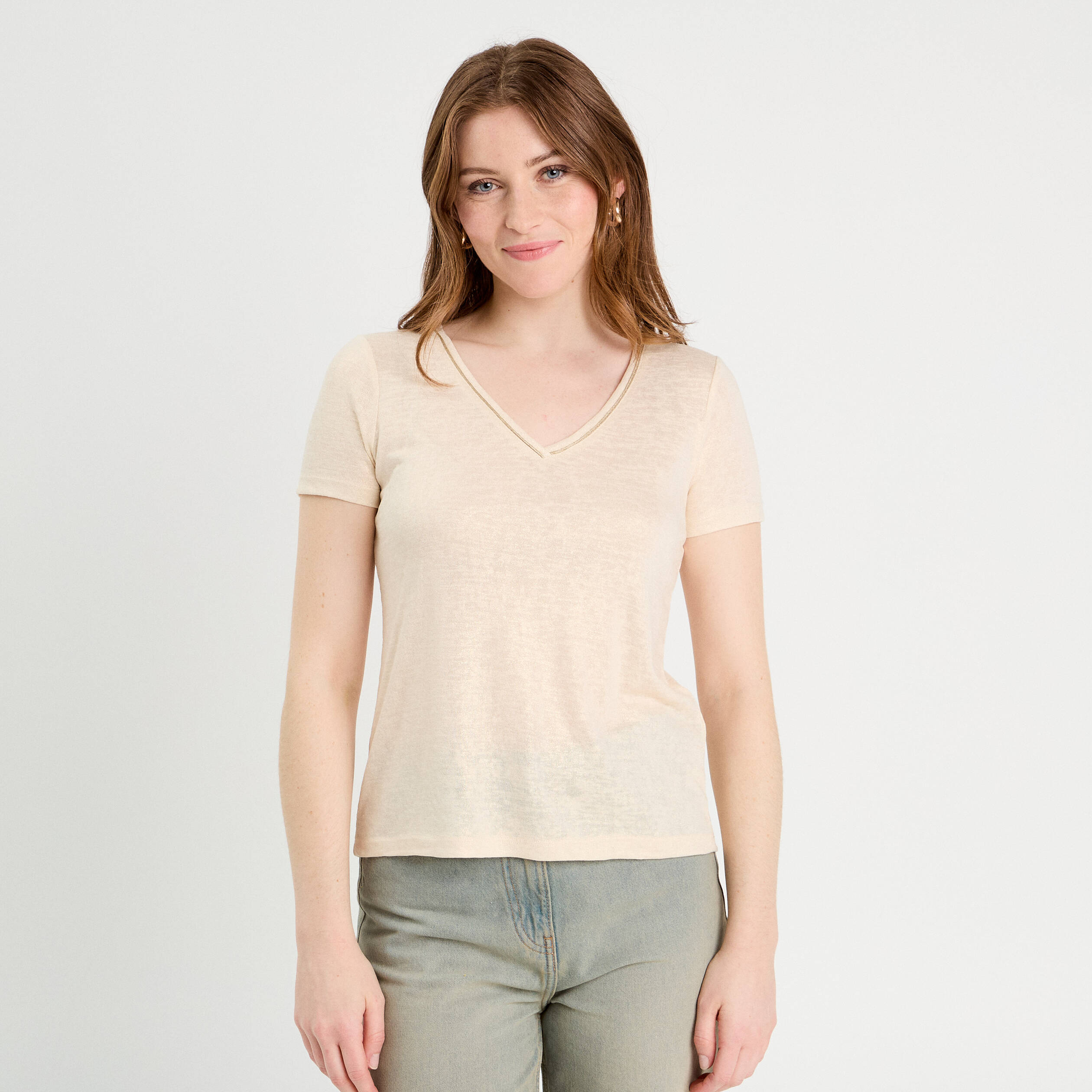 t shirt manches courtes irise couleur or femme T-shirt manches courtes irisé couleur or femme