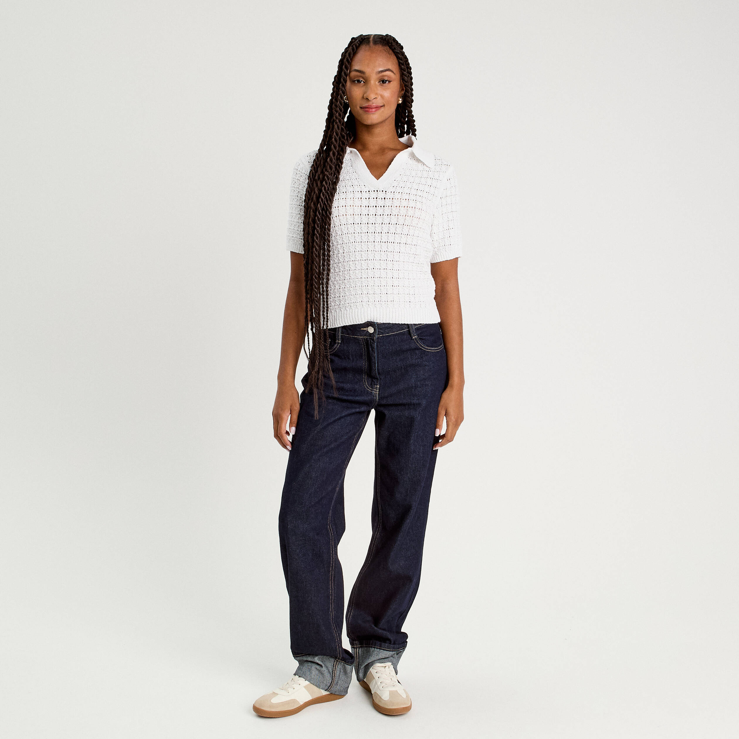 polo manches courtes ajoure blanc femme Polo manches courtes ajouré blanc femme