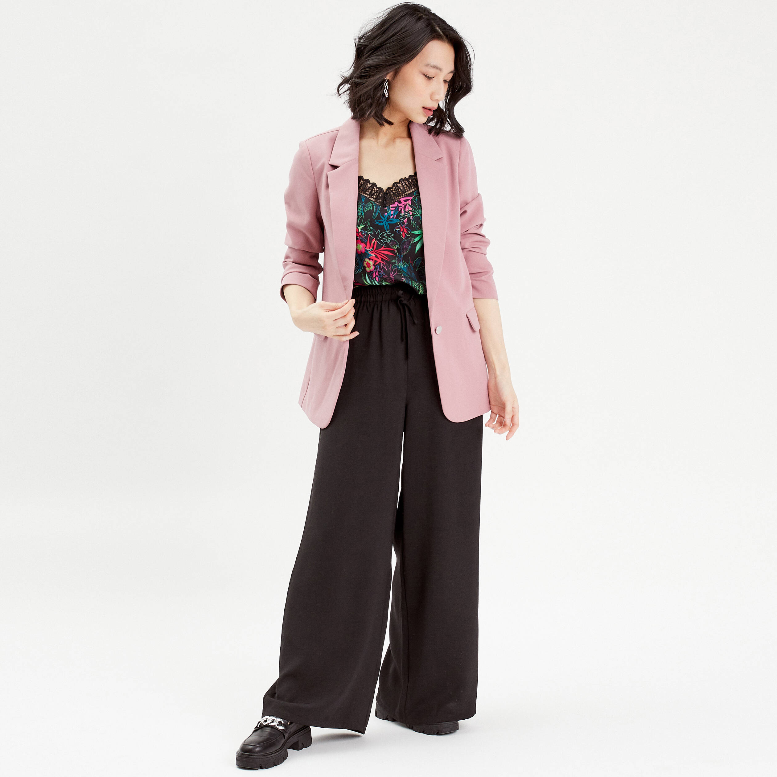 Pantalon Fluide Desigual Taille 26 (36/38) - Noir, Motif Brodé - Très Bon état