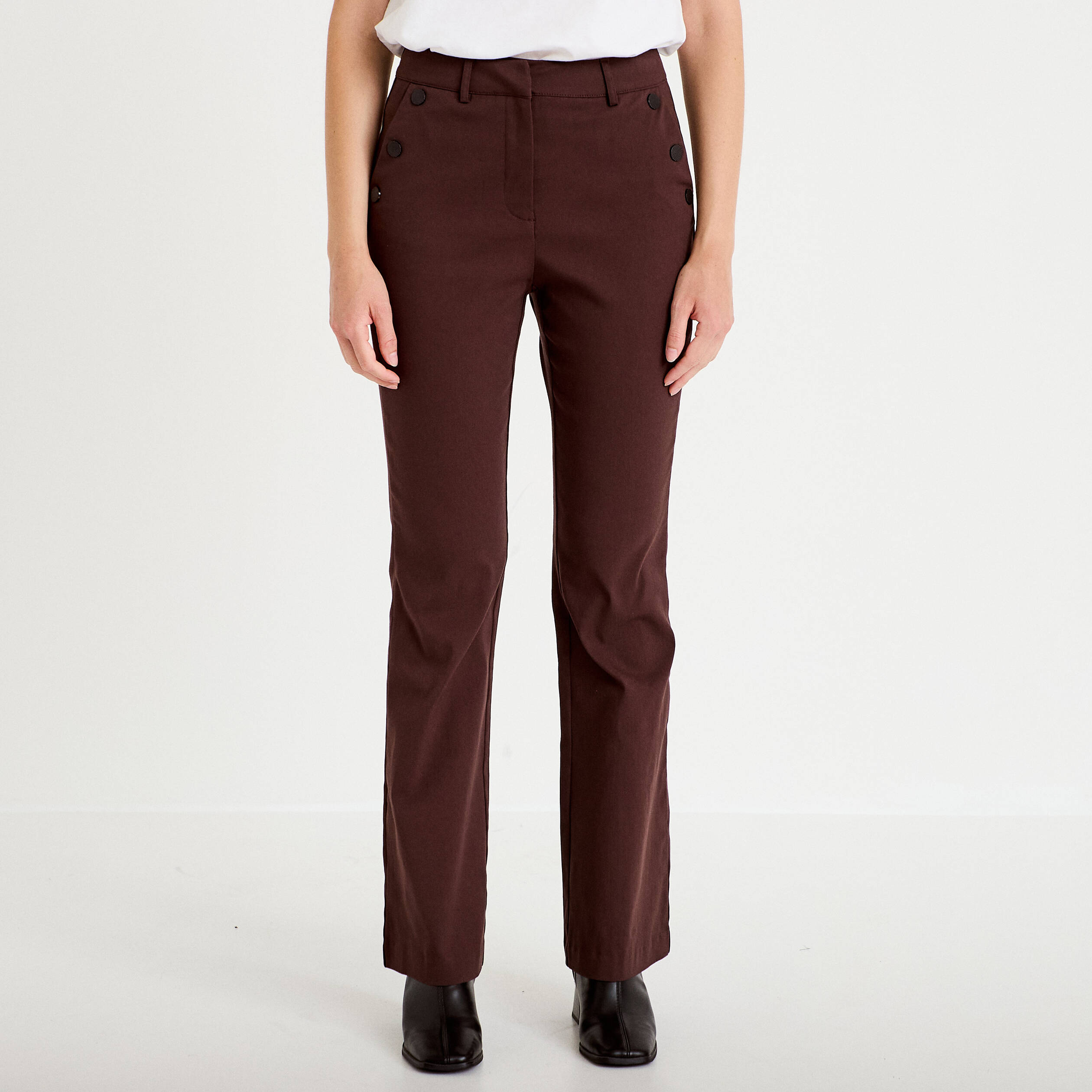 Pantalon bootcut &agrave; pont marron fonc&eacute; femme