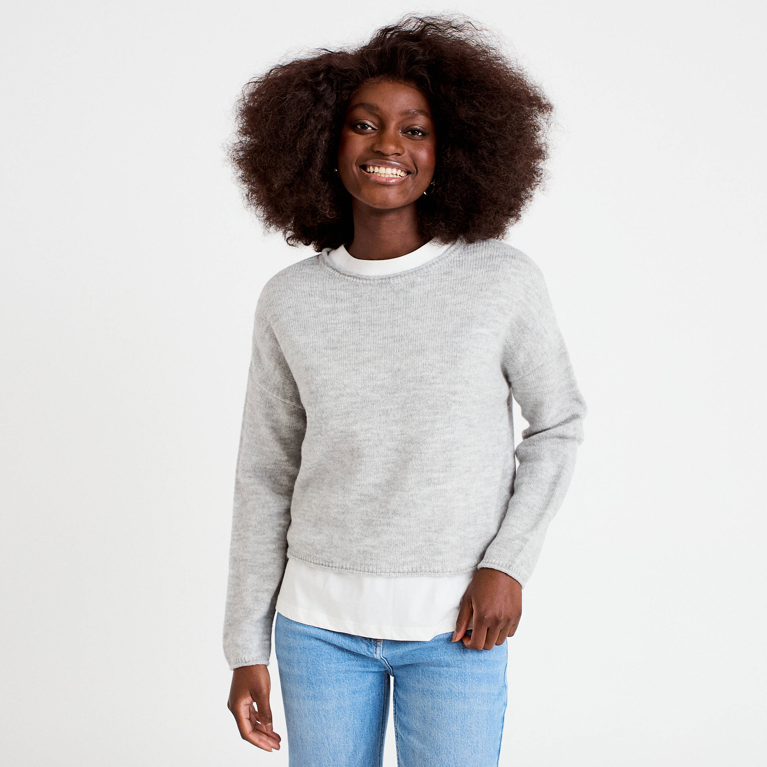 Pull manches longues gris clair femme