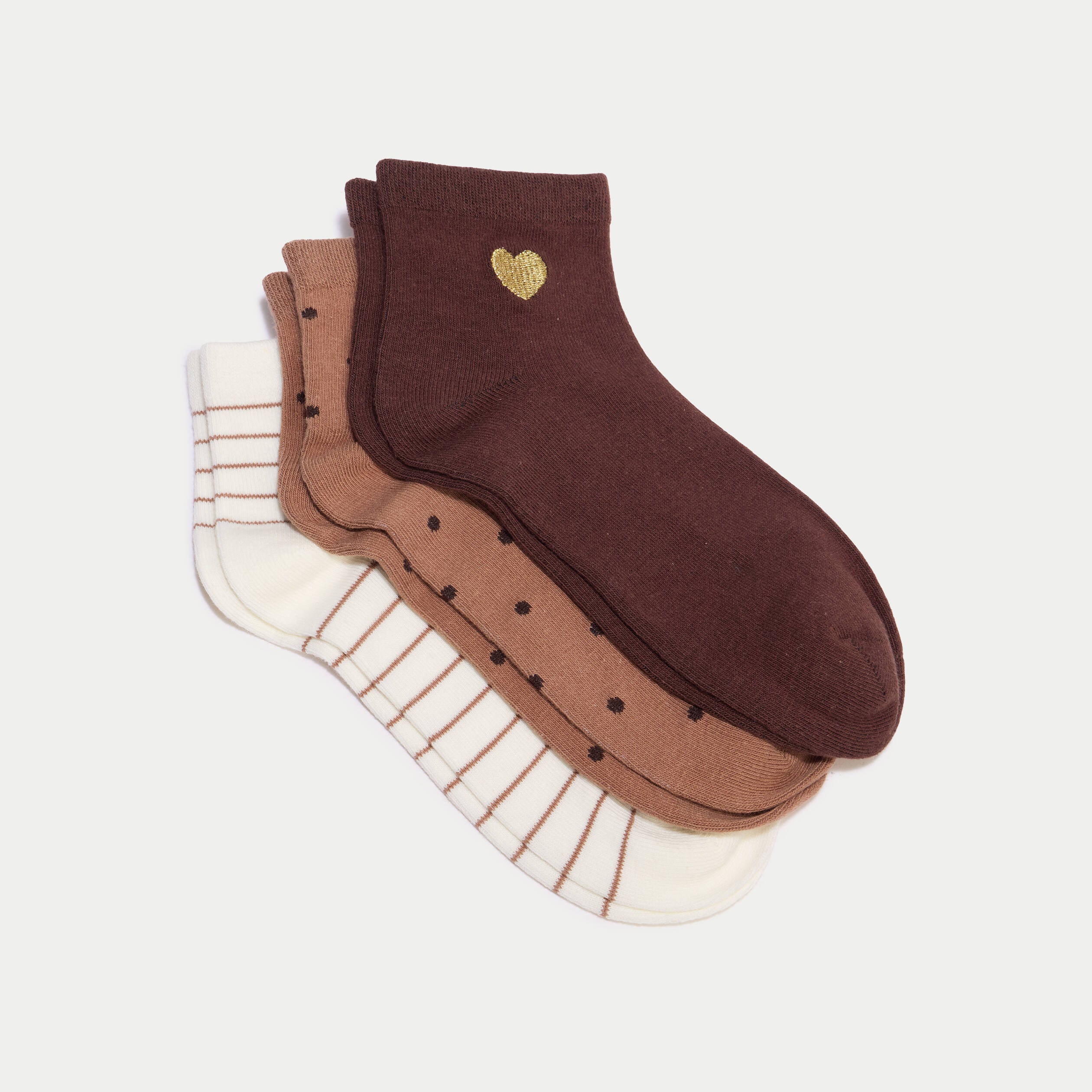 Lot de 3 paires chaussettes marron fonc&eacute; femme